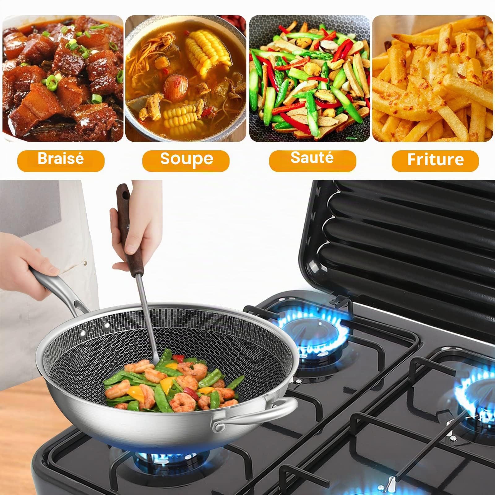 8.8KW Réchaud Gaz 4 Feux, Réchaud à Gaz de Camping Portable Avec Allumage Piezo et Régulateur, Réchaud de Camping Réchaud Extérieur pour Cuisine Plein Randonnée Camping Pêche Pique Nique (Pur Noir)