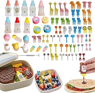 81 Pcs Bento Box Accessories, Including Mini Ketchup Bottles Squeeze, Condiment Squeeze Bottles, Sauce Container, Cute Food Picks for Office, Picnic, Salad Dressing, Honey,Travel, Lunch box