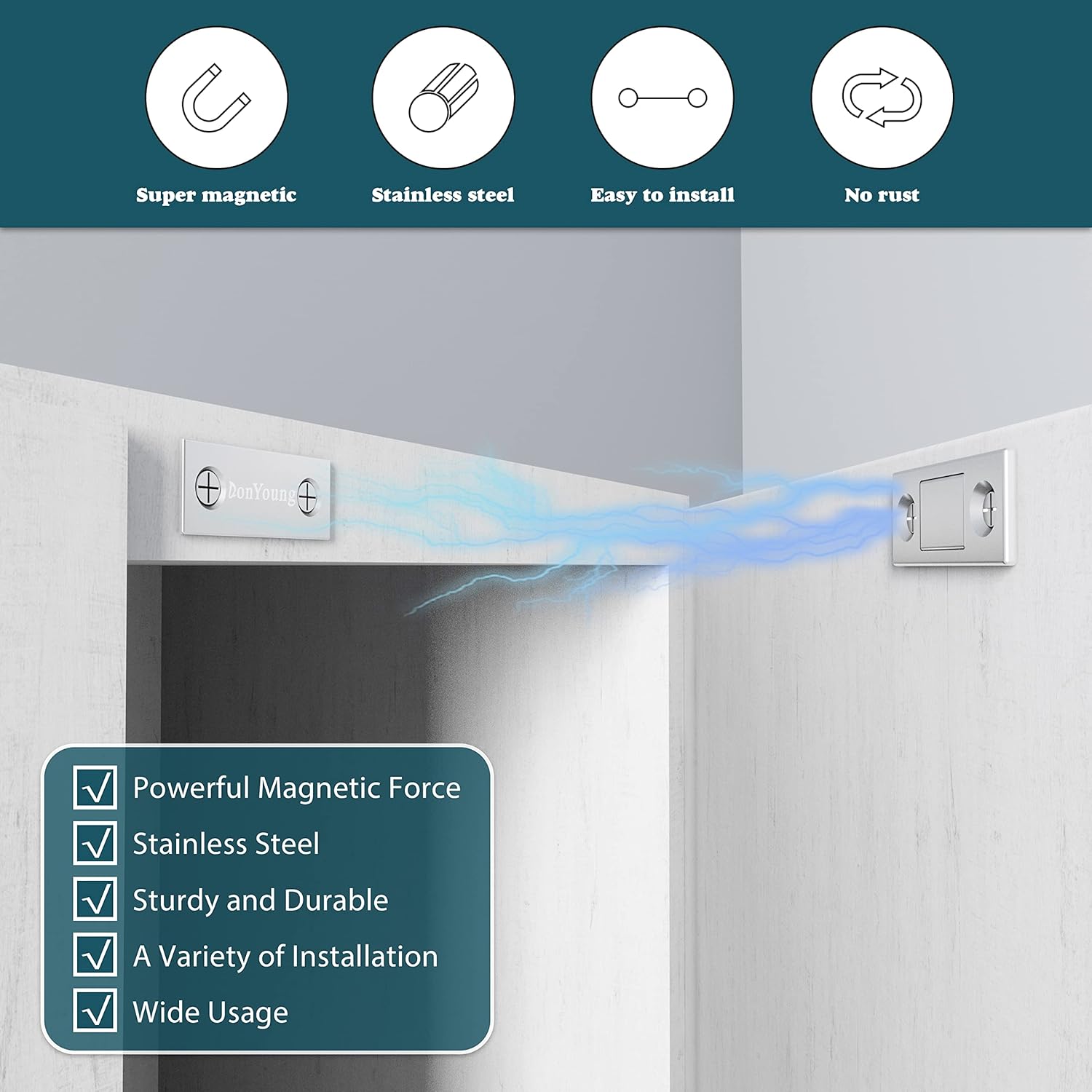 DonYoung Magnetic Door Catch, 10 Pack Ultra Thin Cabinet Magnetic Catch with Strong Adhesive Sticker Slim Drawer Magnets Locks Furniture Safety Latches for Kitchen Cupboard Closet Sliding Door Closure