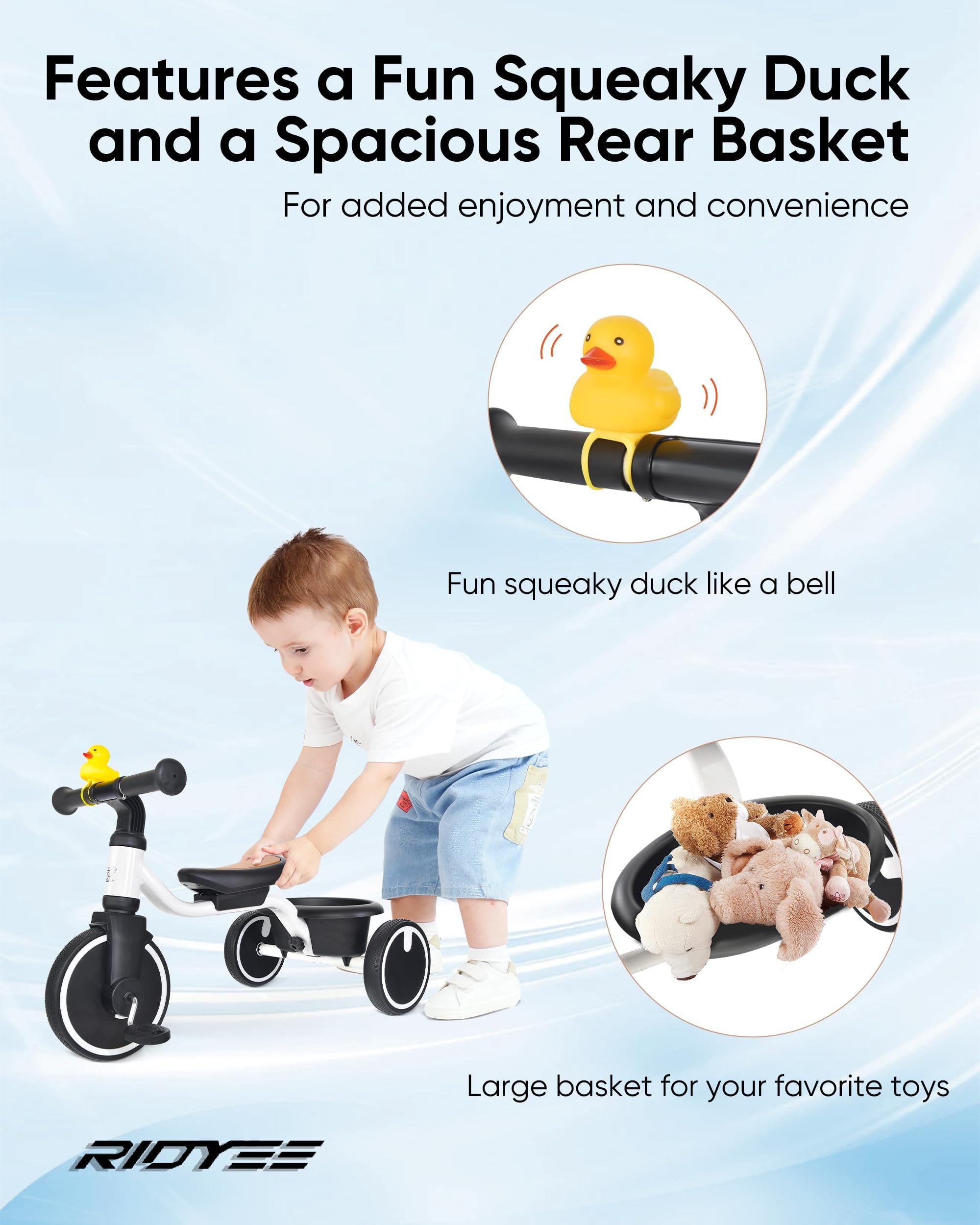 Triciclo para niños pequeños de 1.5 a 3 años, triciclos para 18 meses a 3 años con neumáticos de poliuretano, conducción estable en cualquier superficie, triciclo para niños pequeños con 3