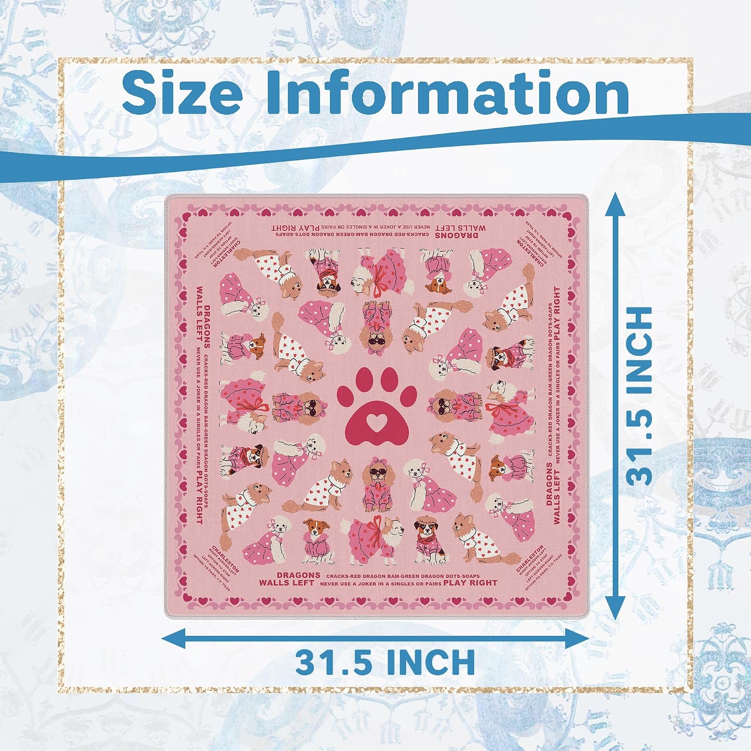 Preppy Pink Dog Mahjong Mat for Table 31.5 x 31.5 in, Maximalist Funky Retro Eclectic Home Decor Anti-Slip Mahjong Table Cover Tablecloth for Poker Board Card Tile Game Dominoes image 2
