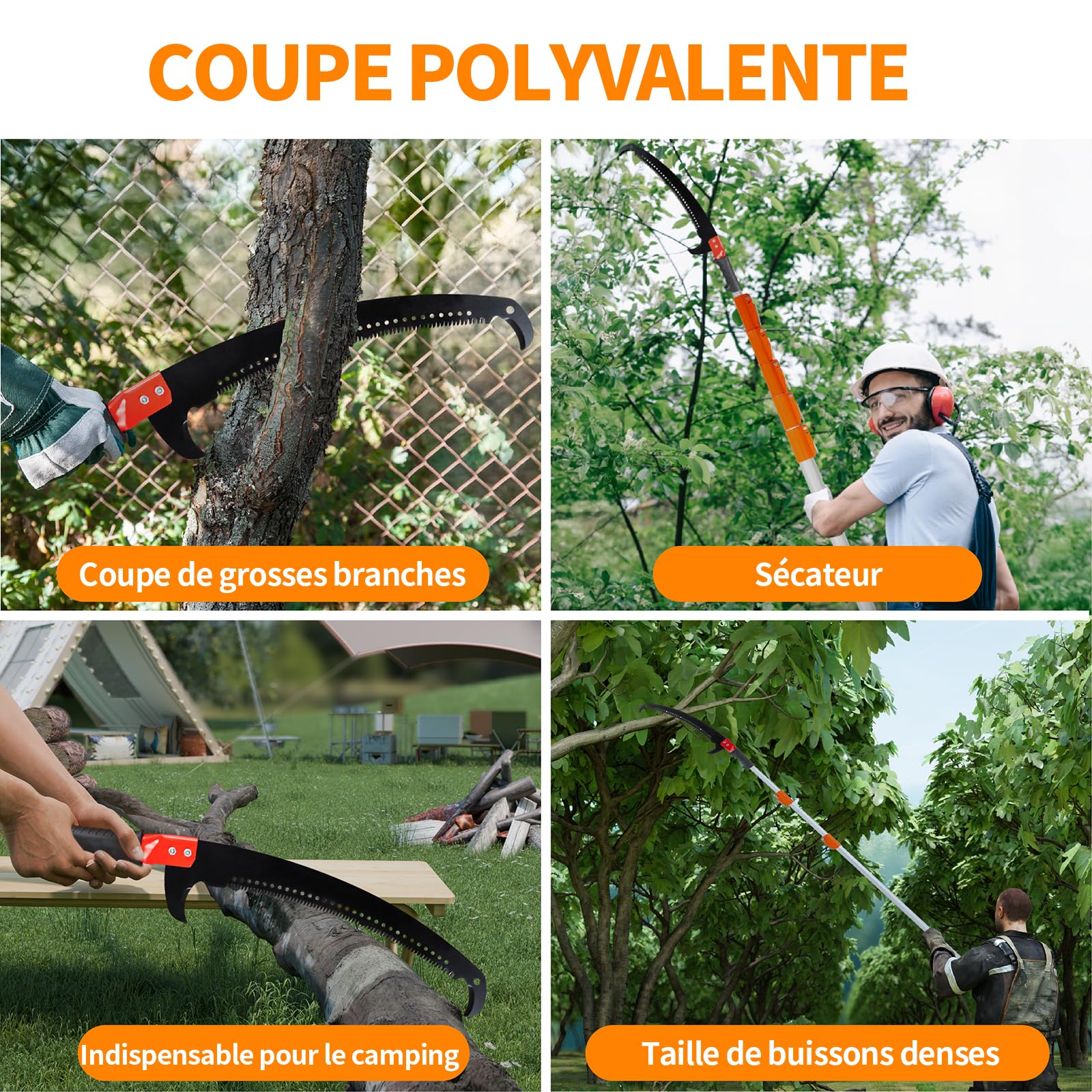 LEADZM Sierra de Pértiga Manual, Podadora de Árboles Extensible de 8 m, con cuchillas afiladas, Mango Ligero de Fibra de Vidrio, ligera y ajustable en longitud, ideal para podar palmeras y jardines