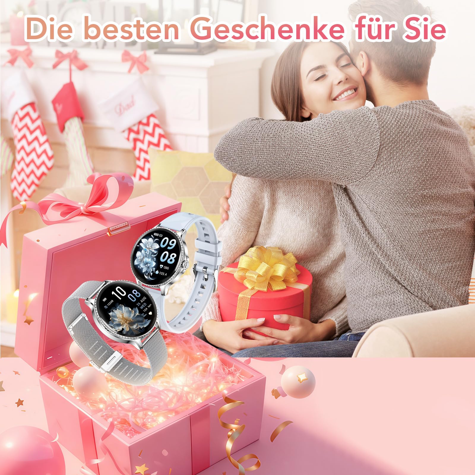 CIVO Smartwatch Damen Rund Silber 41mm: Fitness Tracker Demenuhr Schrittzähler Wasserdicht - Bluetooth-Anrufe Smart Watch für iOS Android Blau