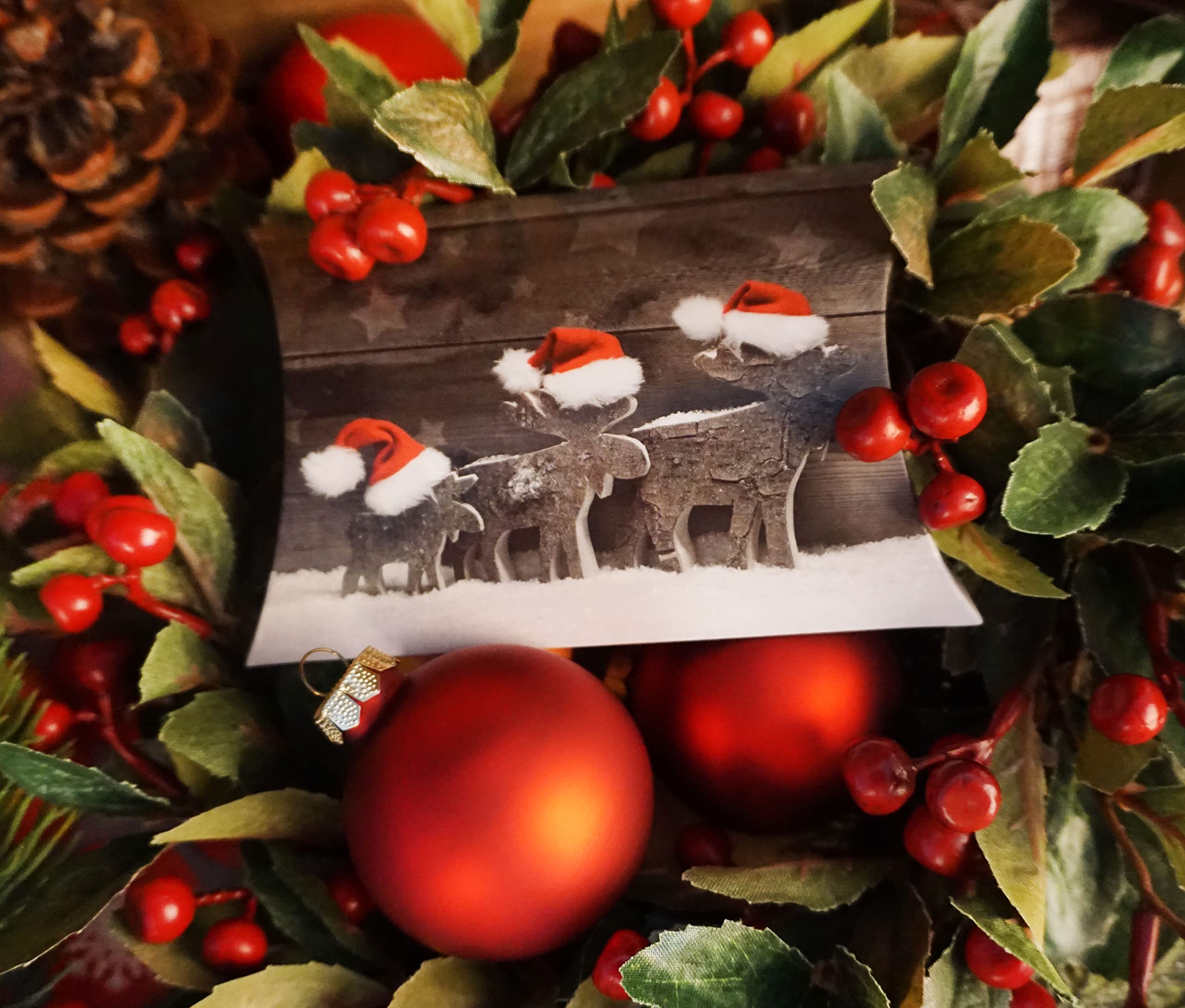 Logbuch-Verlag 50 kleine Weihnachtsschachteln weihnachtliche Schachtel 15 x 10,3 x 3 cm - Mini Verpackung zu Weihnachten Geschenkschachtel mit Rentieren grau rot weiß