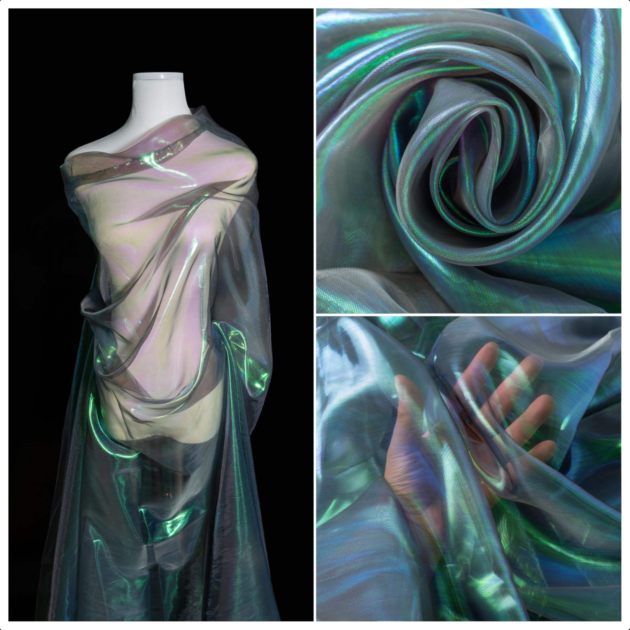 Sheer Organza Fabric Iridescent 3.3 Yard Long, 59-Inch Wide for DIY Sewing Crafts, Halloween and Party Decorations(Magic Black)