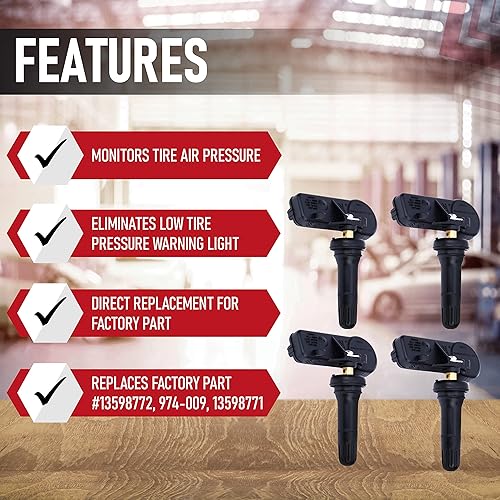 Miniatura 2 de Juego de 4 sensores TPMS de repuesto, compatible con Buick, Cadillac, Chevrolet, GMC, Hummer, Pontiac, Saab, Saturn - Reemplaza 13598772, 974-009,
