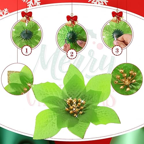Miniatura 42 de 36 piezas de 3 tamaños de flores artificiales de Navidad con purpurina de Navidad para decoración de árbol de Navidad, Año Nuevo, decoración