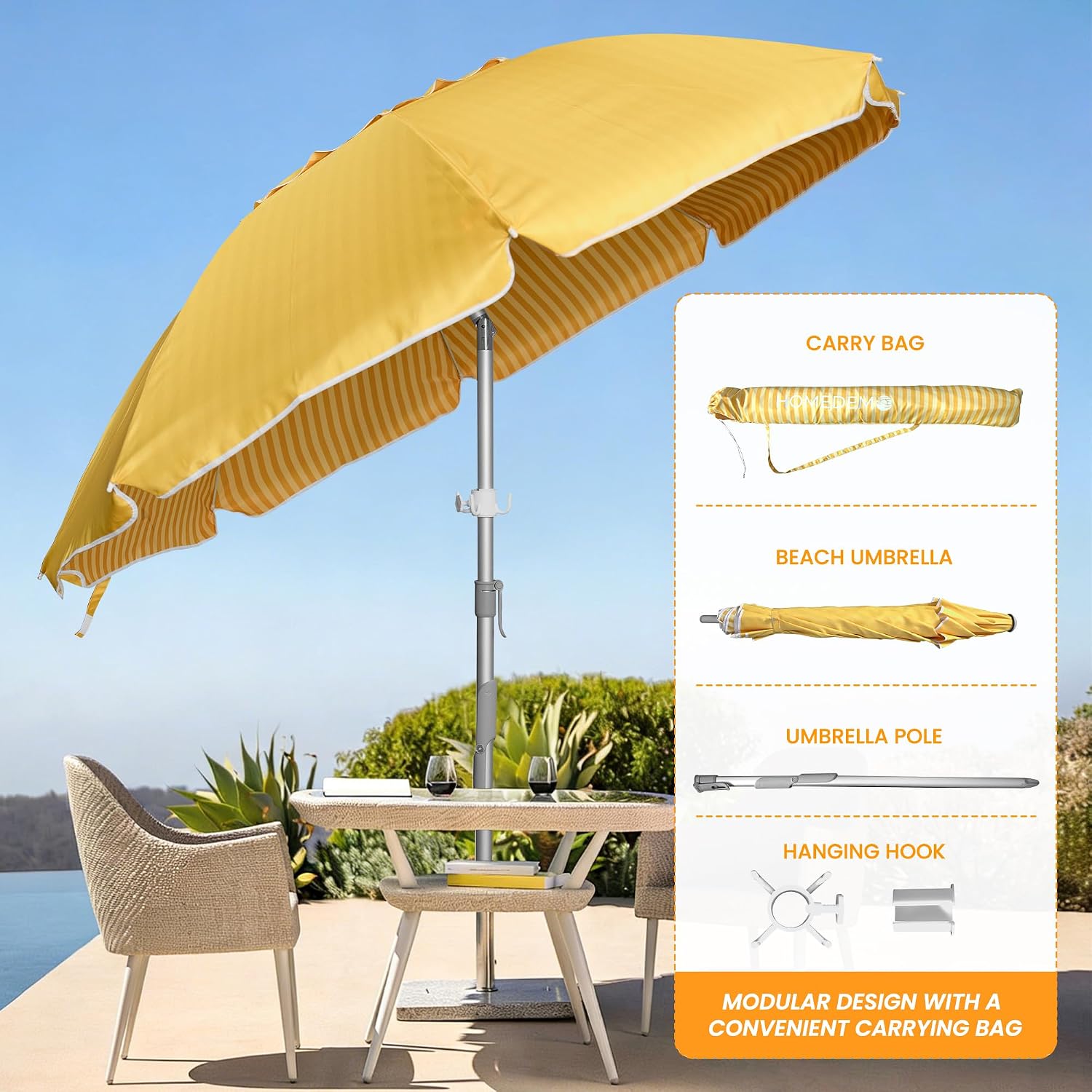 HOMEDEMO Double-Sided Umbrella, Stylish Dual Pattern Canopy with UPF50+ Sun Protection, Includes Built-in Convenience Hook, Perfect for Aesthetic Patio, Poolside & Outdoor Settings