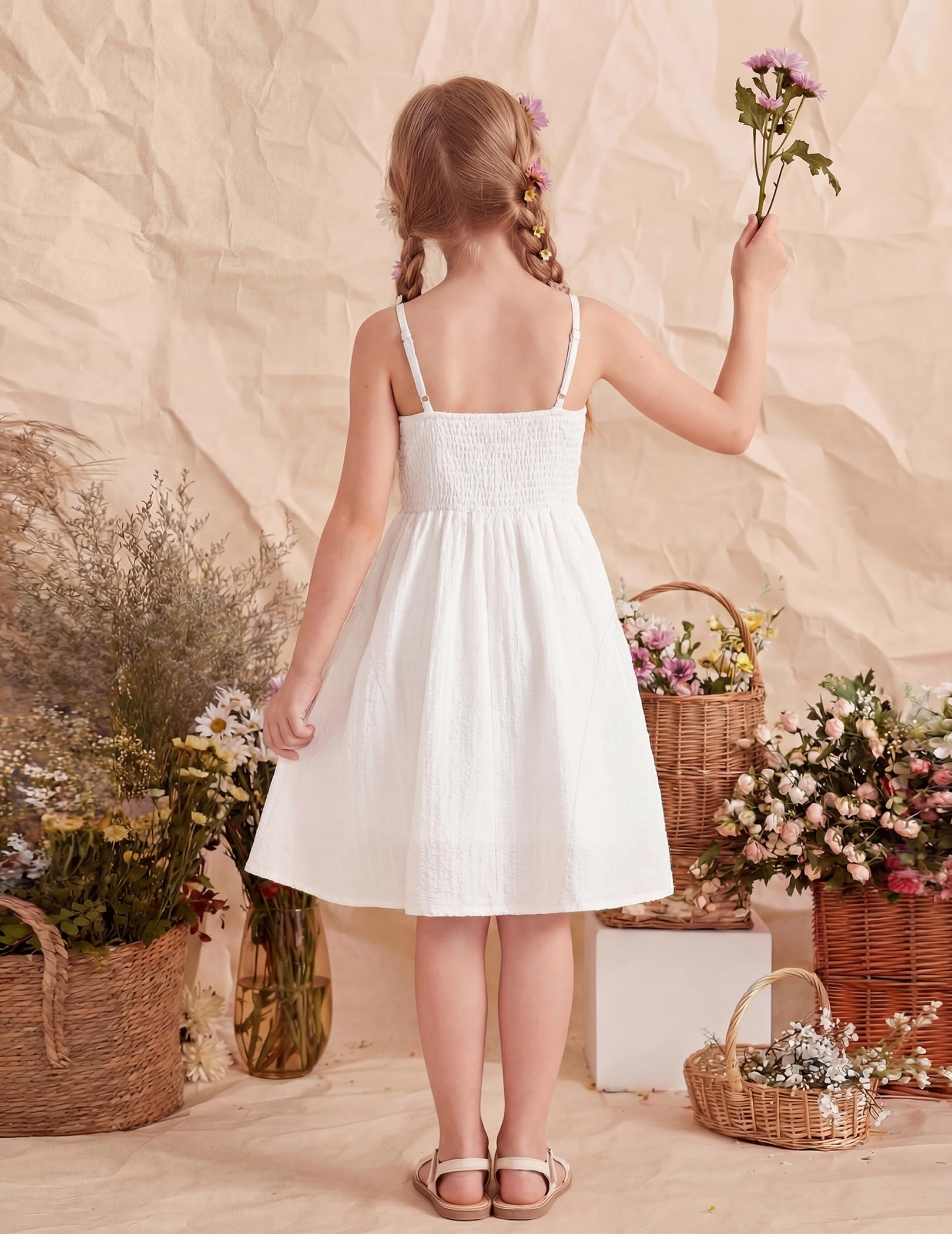 Girls Summer Dress Boho Dress Adjustable Spaghetti Straps A-line Sundress Cute Beach Party Dresses with Bows — view 6