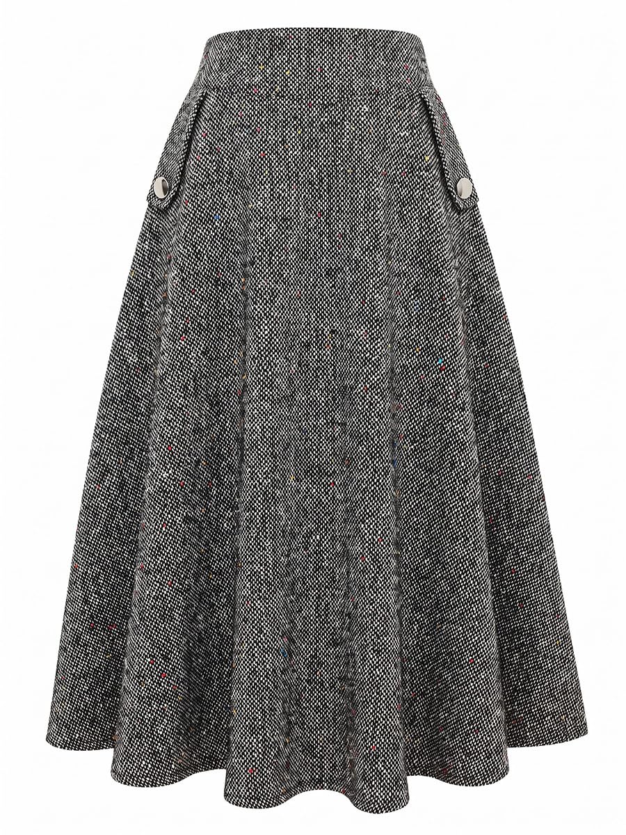 IDEALSANXUN Women’s Fall Winter High Waisted Wool Plaid A-line Long Skirt