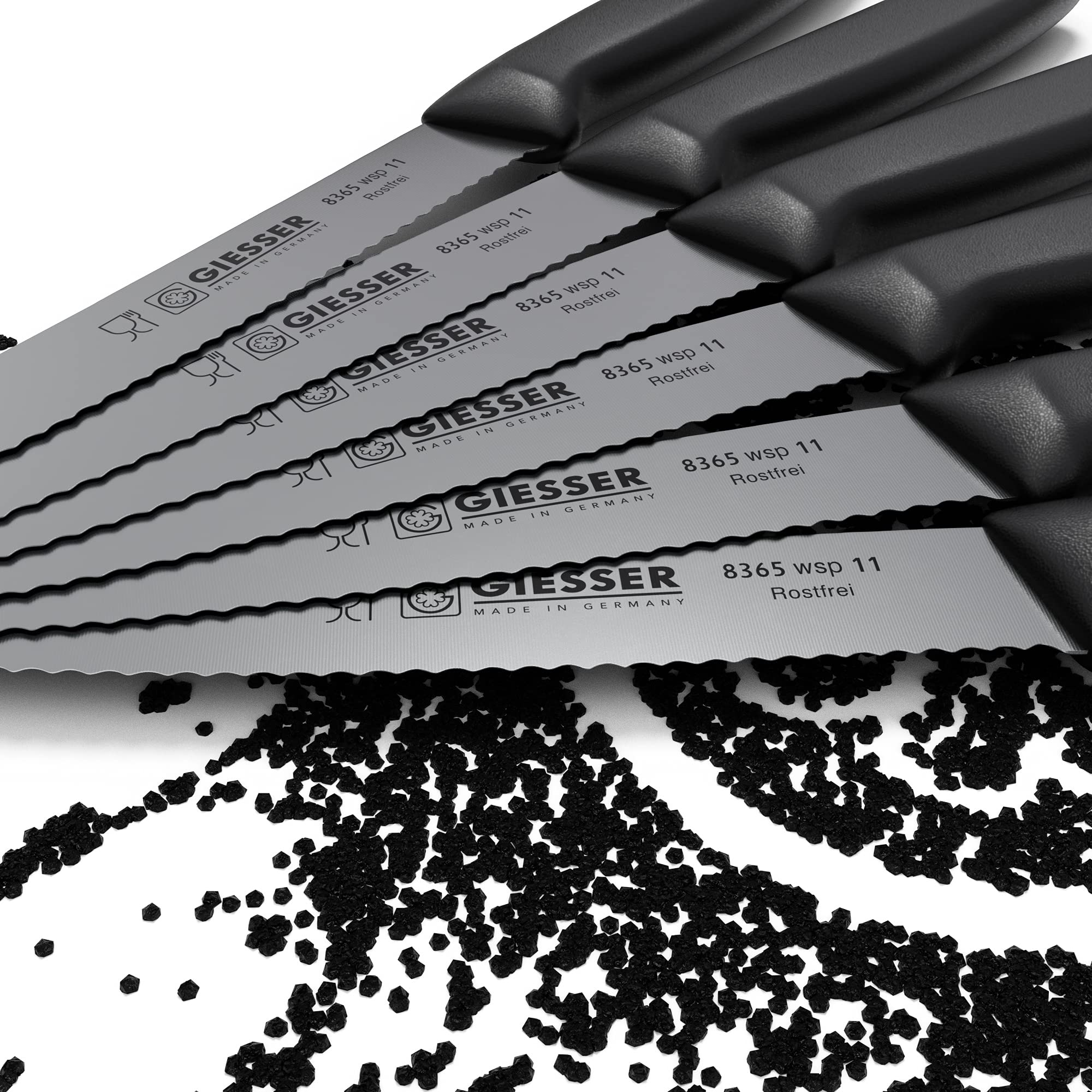 Giesser since 1776 - Made in Germany - Set di 6 coltelli da pomodoro, neri, lama di 11 cm, antiscivolo, piccolo coltello verdura lavabile in lavastoviglie, inossidabile