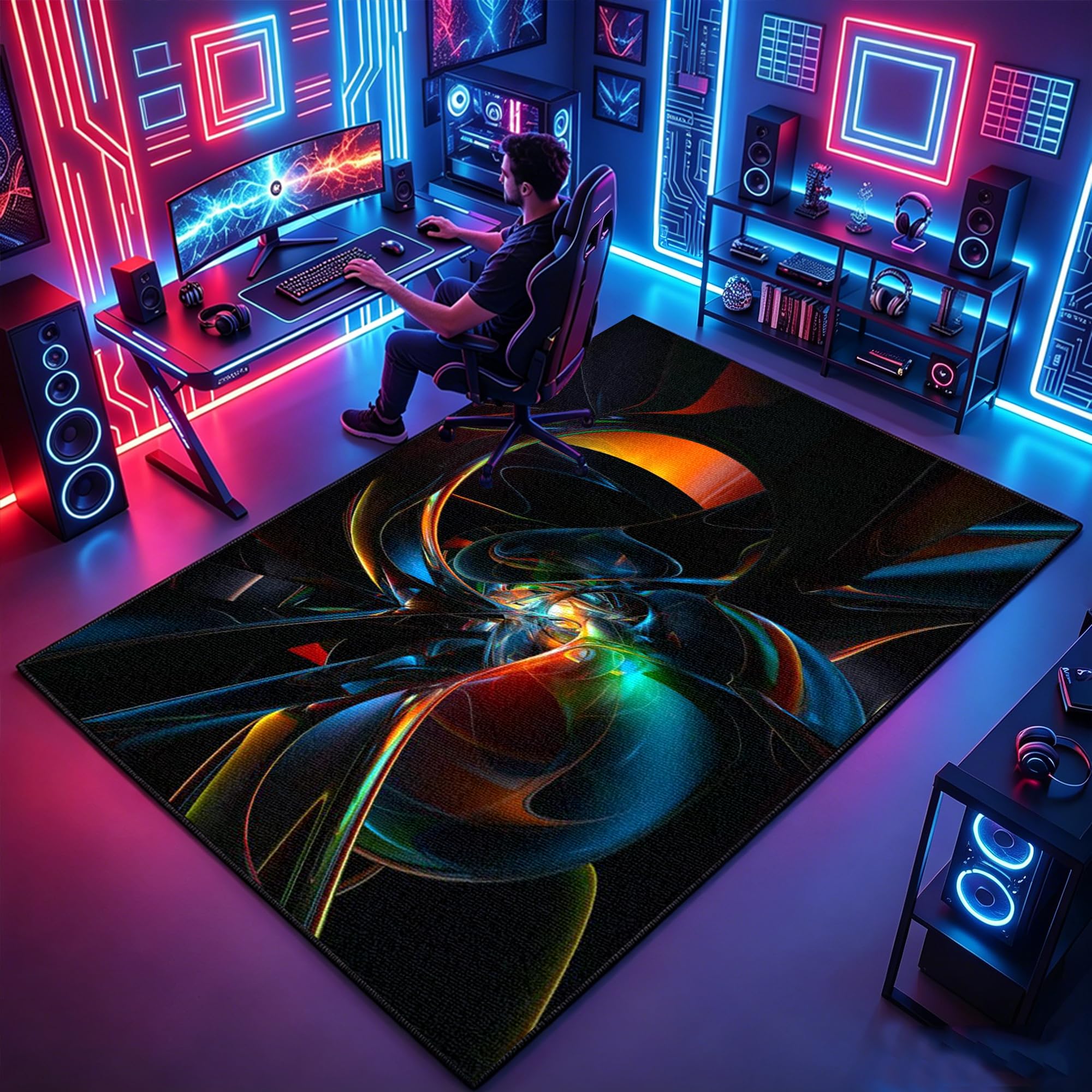 Atemrdsye Gaming Rug for Boys Bedroom 150 x 200 cm Gamer Rug, Colorful Boys Bedroom rug, Game Controller rug for Game Room Playroom Home Decor, Non Slip Carpet Decorative Floor Mat