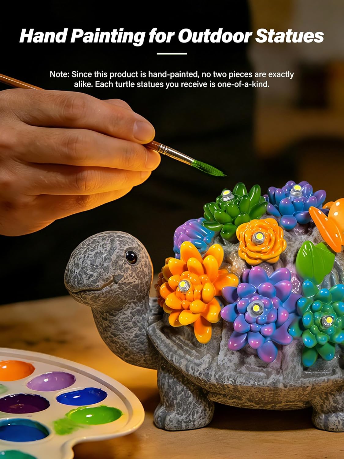 Guhope for Mom, Solar Garden Statues Outdoor Turtle Decor with Succulent and 8 LED Lights, Resin Outside Yard Figurine Decor for Garden, Lawn, Balcony, Porch, Unique Gifts for Mom Grandma