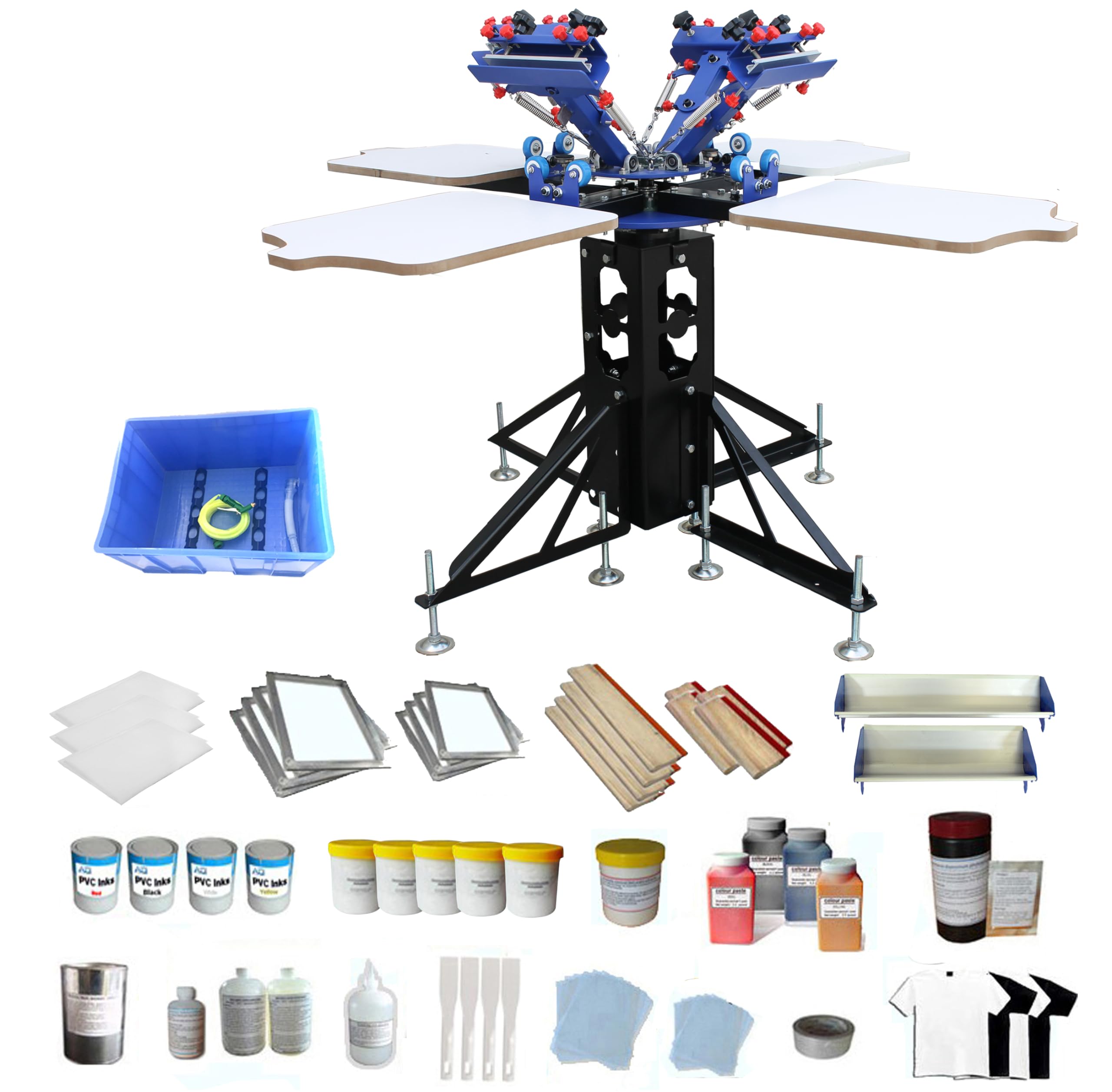 TECHTONGDA 4 Color 4 Station Screen Printing Press Kit with Washout Tank Squeegee Mesh Frame Accessories