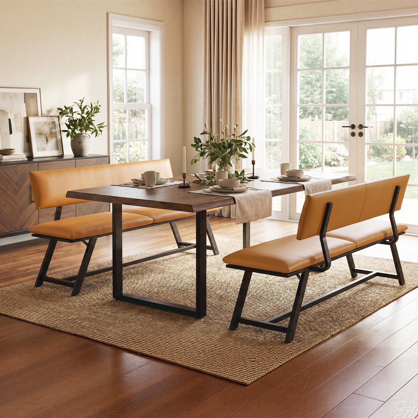 HOOBRO Banco con Respaldo, Asiento con Respaldo para Comedor Acolchado en PU, Banco de Comedor, Capacidad para 2-3 Personas, Apto para Comedor, Cocina, Salón, Pasillo, Marrón y Negro ECB18CD01