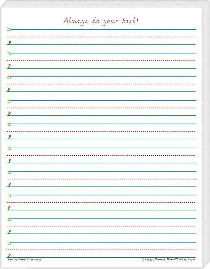 amazon com teacher created resources smart start 1 2 writing paper 100 sheets tcr76531 white everything else