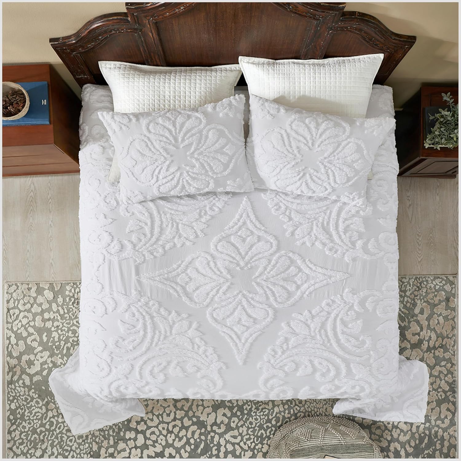 Rylee Collection 100% Cotton Chenille Bedspread Set, Soft & Breathable Flo, White, Floral