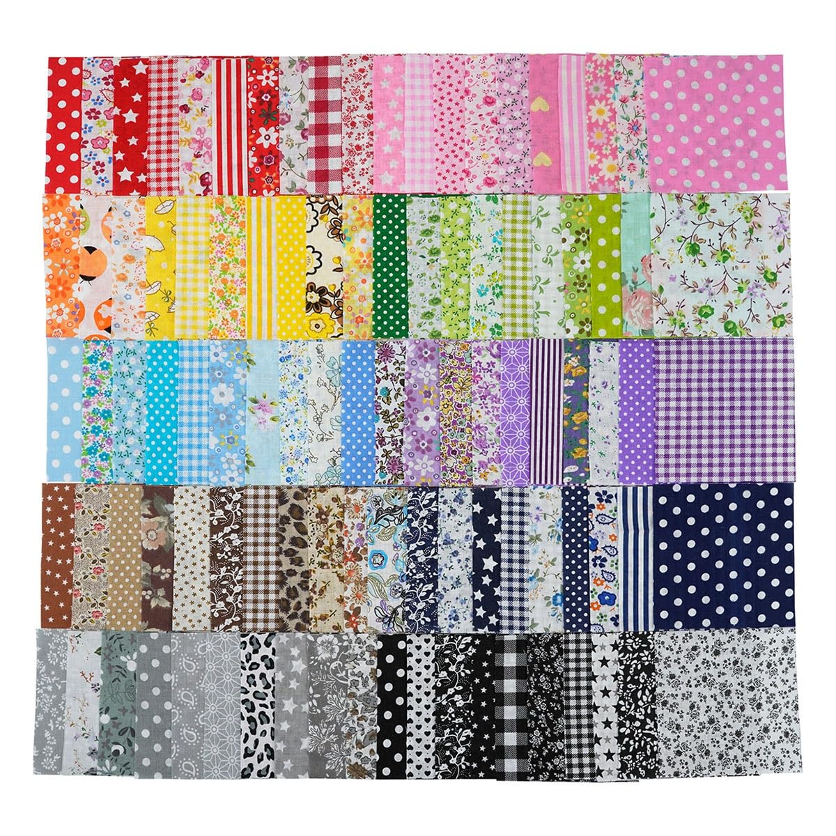 Zestaw 100 kwadratów bawełnianych 10 x 10 cm, 15 x 15 cm, 20 x 20 cm, do kreatywnego wypoczynku, patchworku, pikowania, szycia, scrapbookingu (7,87 cala x 7,87"/20 x 20 cm)