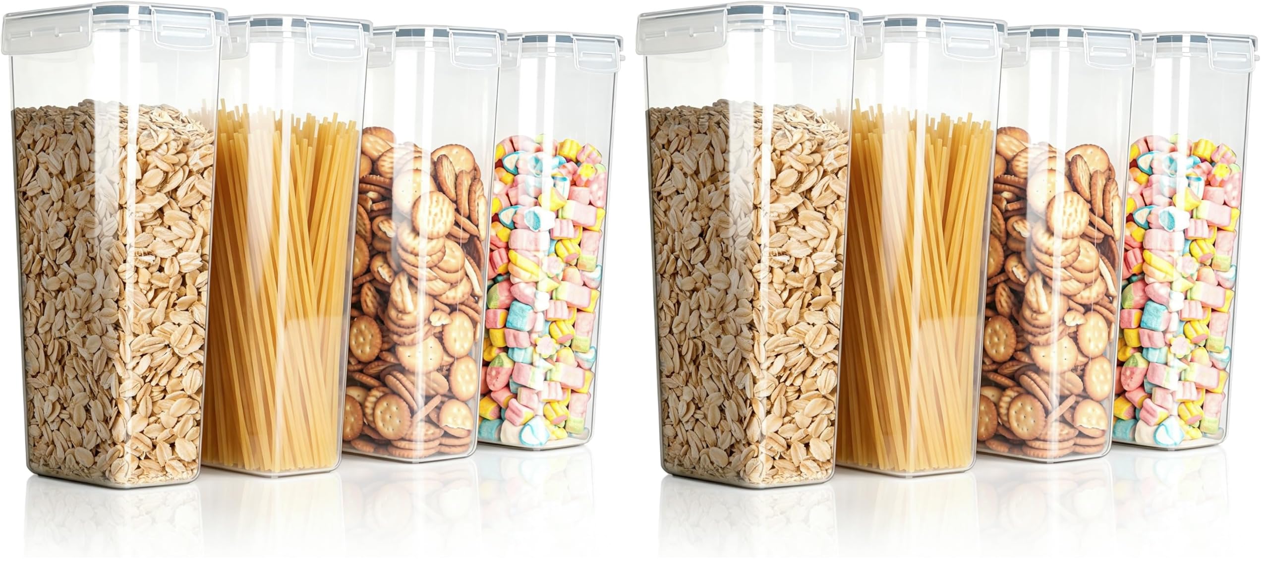 VINATO Set 4 Barattoli Ermetici 2.8L – Scatole Portaoggetti per Alimenti Senza BPA, Trasparenti e Impilabili – con 24 Etichette – Per Cereali, Pasta, Farina (Confezione da 2)