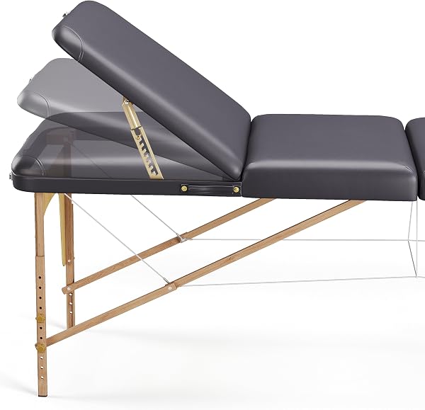 Beltom® Lettino Massaggio Smart 3 Zone in Legno - Dimensione 180x56 CM - con Borsa - PESA Solo 13,2KG - Angoli ARROTONDATI E RINFORZATI - Pannello Reiki - Portatile - Nero - 4