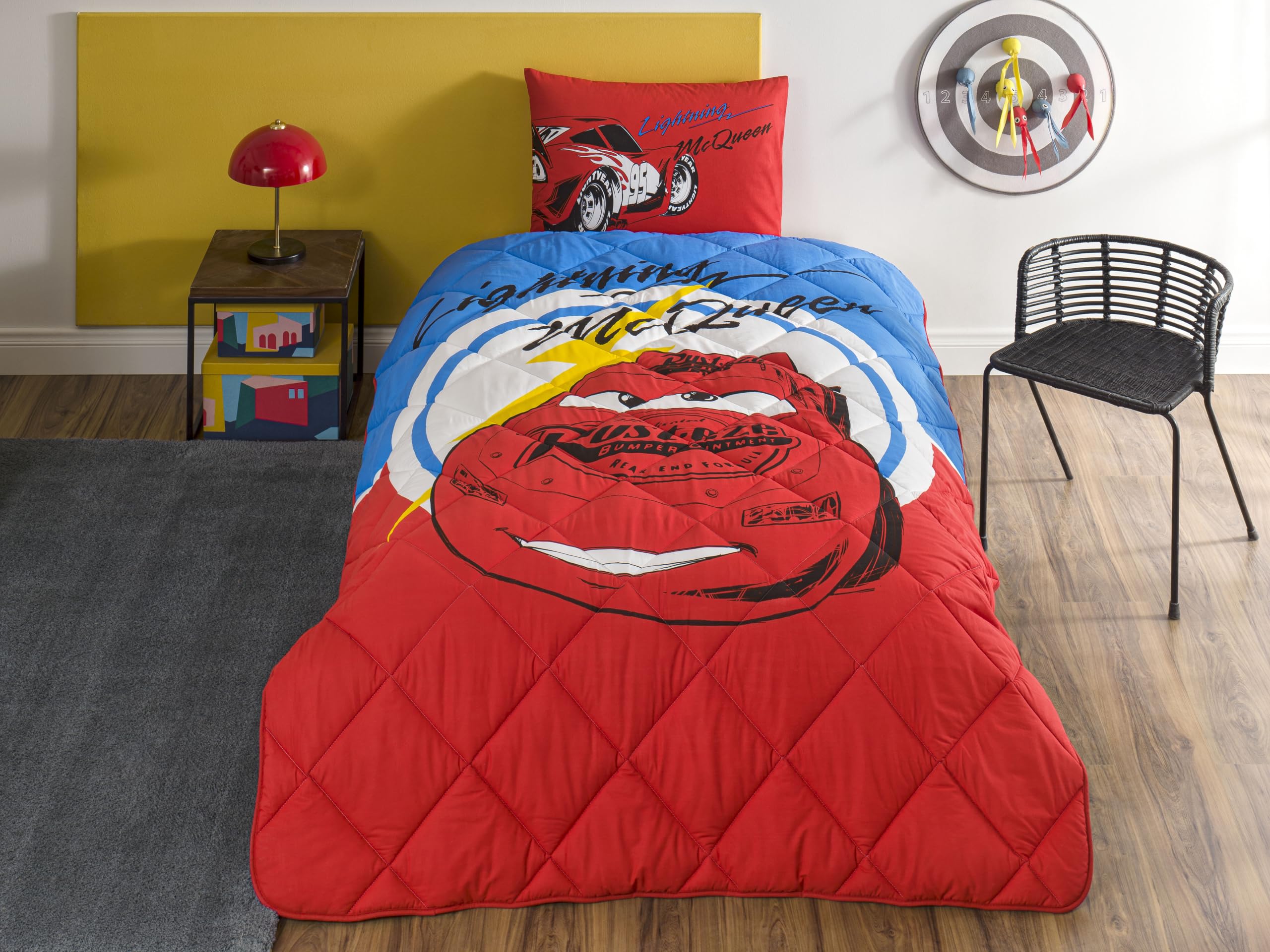 TAÇ Disney Cars Mcqueen Standart Pamuk Nevresim Takımı, Kırmızı, Tek Kişilik