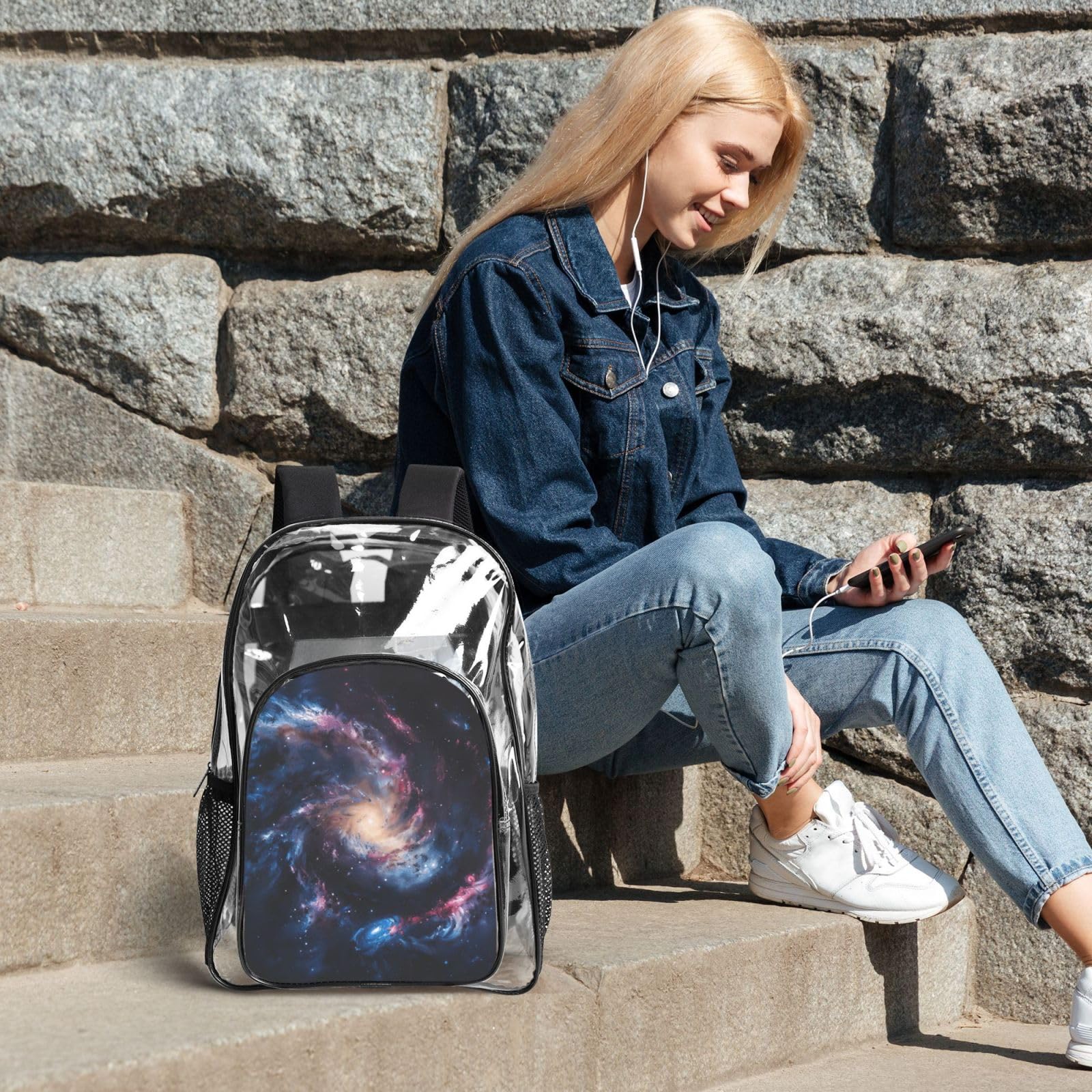 Galaxy Print - Zaino trasparente per scuola, viaggi, viaggi, viaggi, viaggi, viaggi, viaggi, concerti, 3 pezzi