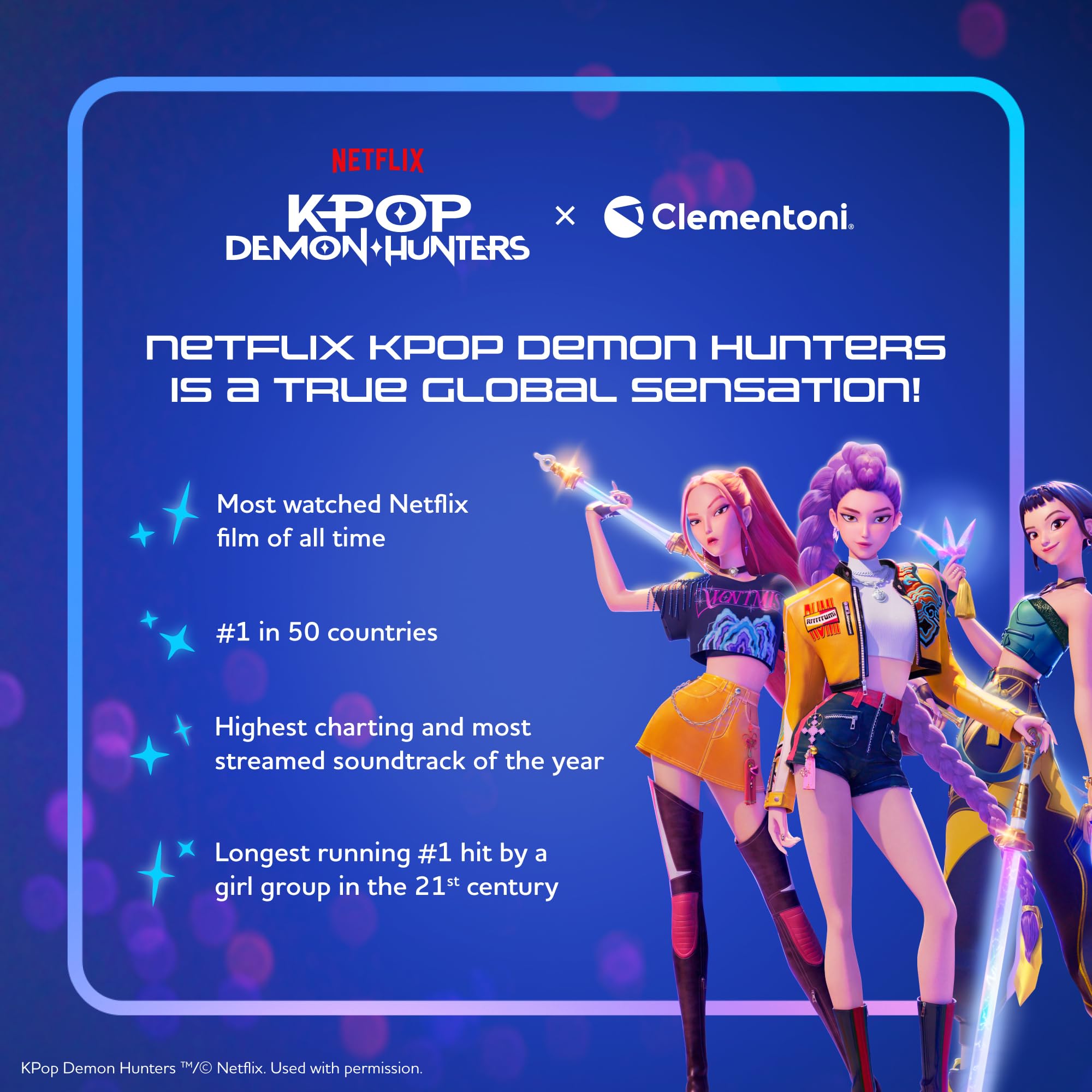 Clementoni Puzzle 1000 Pezzi per Adulti e Ragazzi, Illustrazione con Tema K-pop Demon Hunters, Idea Regalo, Made in Italy, 70x50 cm, Poster Incluso, 37125