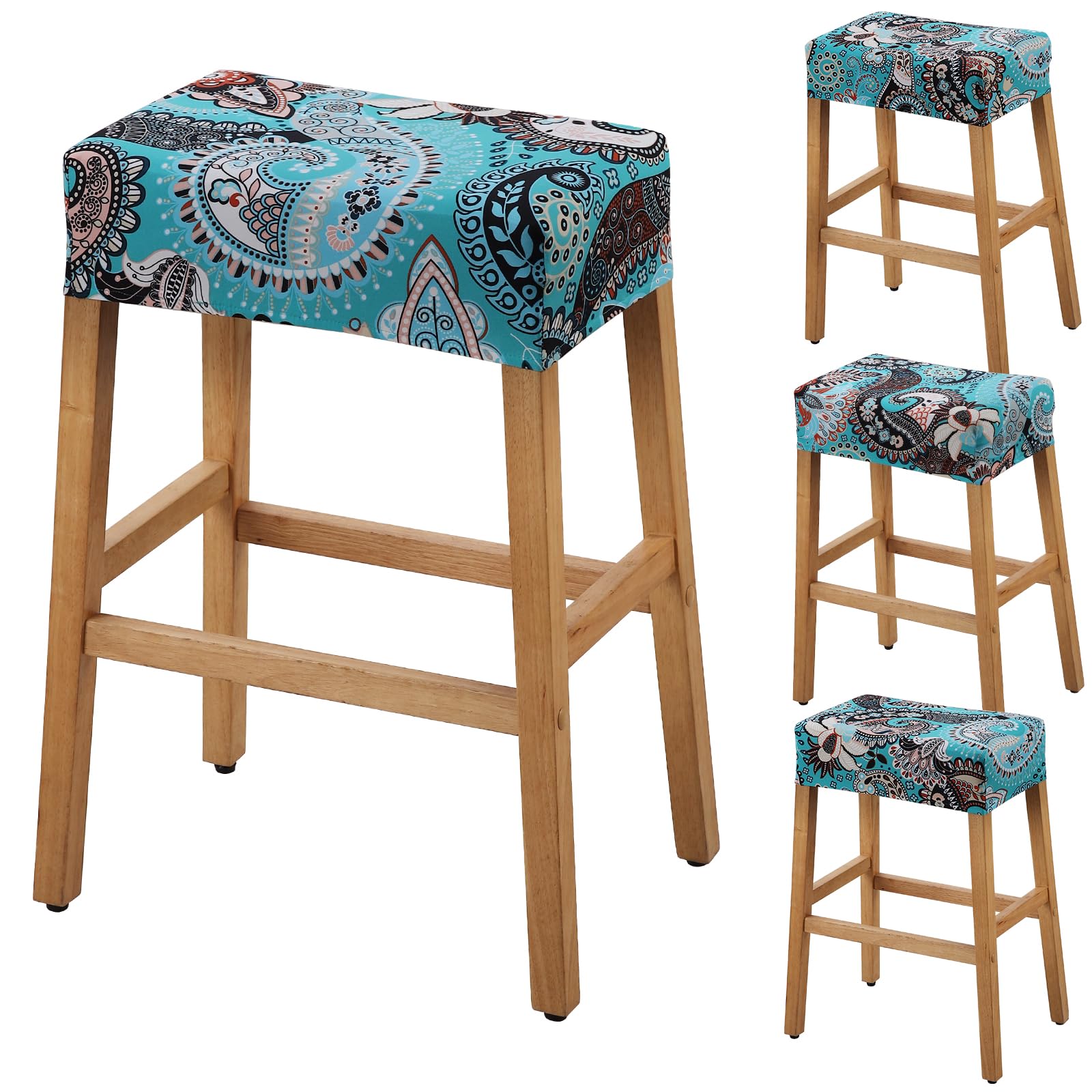YISUN Stool Covers Rectangle - 4 Pack Stretch Waterproof Saddle Seat Cover Counter Bar Stools Bar Chairs Covers Kitchen Island Chairs Cushion Protector (4, F-Light Green)