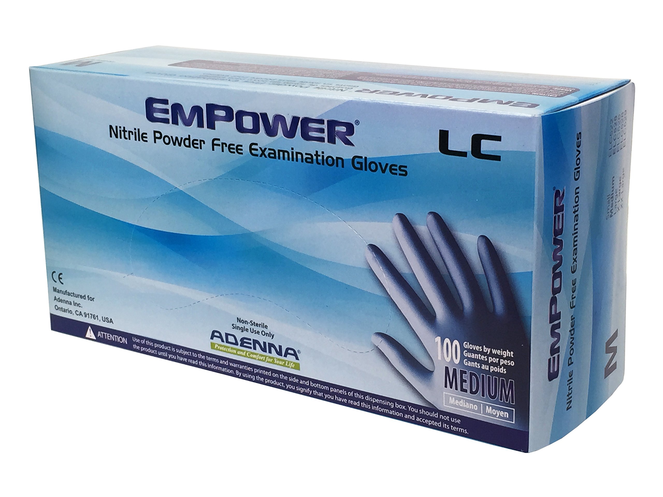Adenna Empower-LC 8 mil Nitrile Powder Free Exam Gloves (Blue, Medium) Box of 100