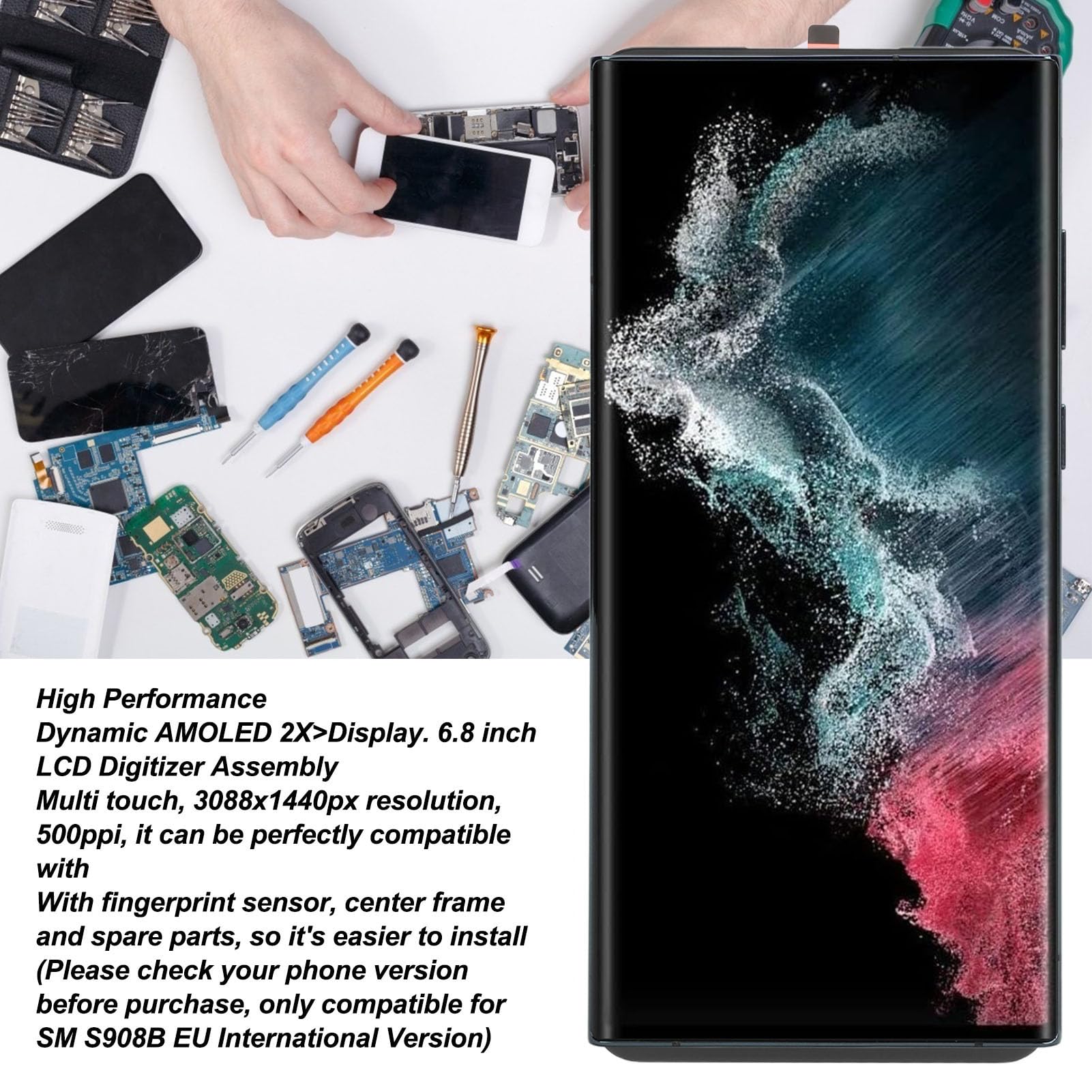 Zamiennik Zespołu Ekranu Dynamicznego AMOLED 2X dla S22 Ultra SM S908B, Ekran o Wysokiej Jasności i Funkcji Dotykowej, Profesjonalnie Sprawdzona jakość, łatwa Instalacja (GREEN)