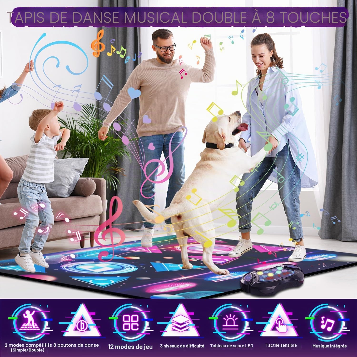 Vatos Double Tapis de Danse pour Filles - 8 Touches, 2 Modes de Compétition, 12 Jeux, 3 Niveaux de Difficulté, Âge 3-12 Ans