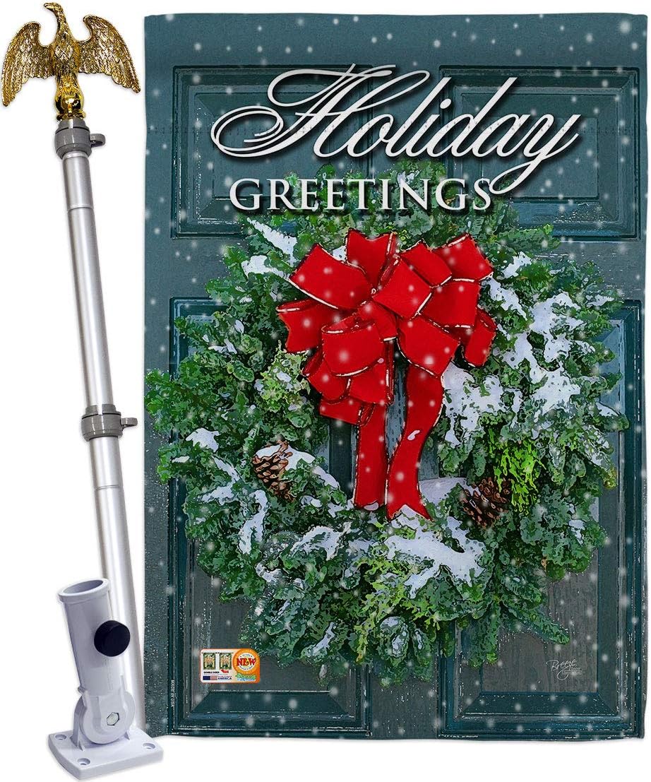 Holiday Greeting Wreath House Flag Wintertime Winter Wonderland Snowflake Snowman Ice Skate Season Snow Small Decorative Gift Yard Banner Made In USA 28 X 40