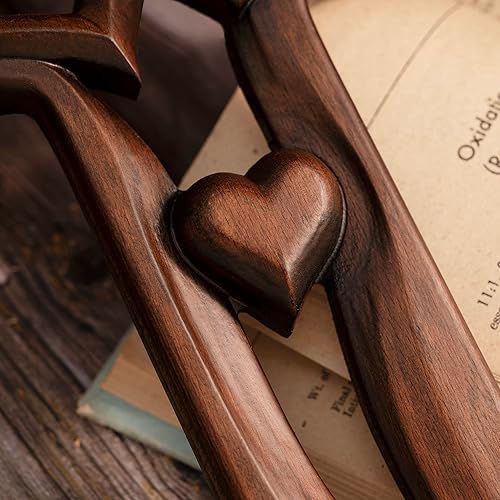 Miniatura 7 de BGCOPPER Cruz de matrimonio para decoración de pared de amor, cruz de pared de corazón entrelazado de madera hecha a mano para boda, San Valentín,