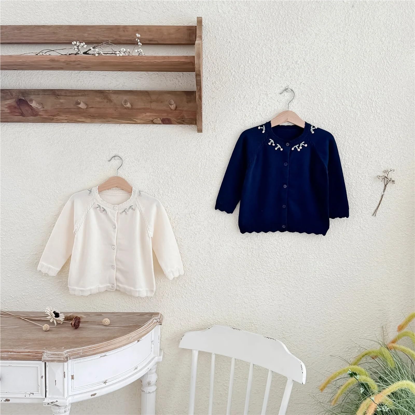 Cárdigan de Punto for niñas de otoño, Abrigo Tipo suéter de algodón Bordado Hecho a Mano, Estilo japonés, 1-6 años(Beige,8T (150))