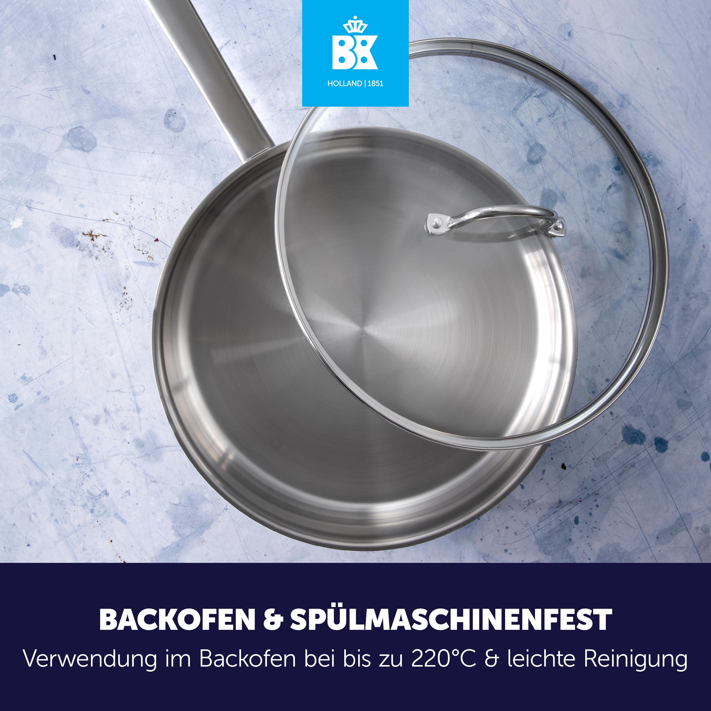 BK Bright 18/10 Edelstahl Schmorpfanne Ø 28 cm Mit Deckel,Hoher Rand, Professionelles Kochen, Unbeschichtet, 3-Ply,Kaltgriff,Induktion,Edelstahl Poliert,Backofenfest Bis 230°C,Spülmaschinenfest,Silber