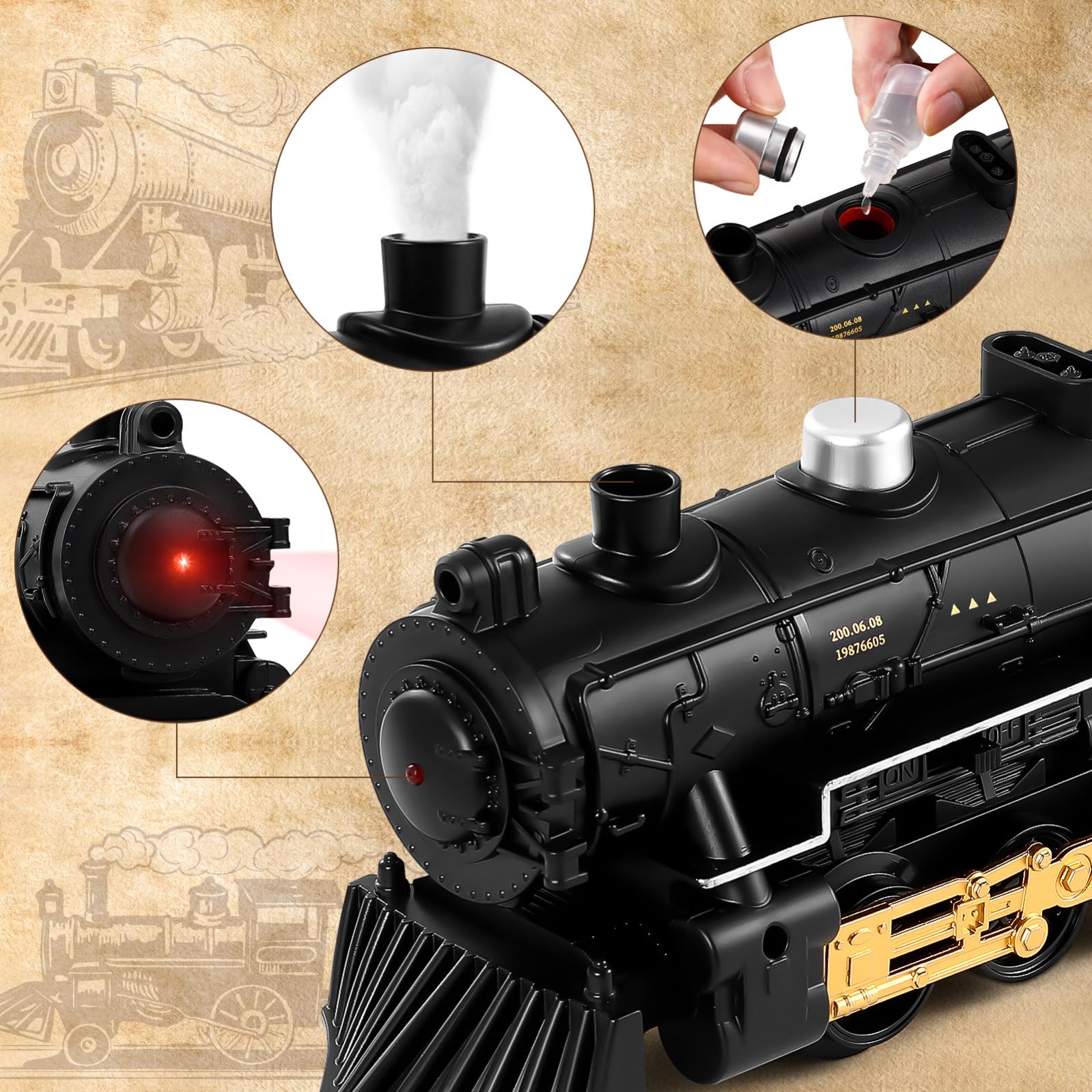 Toyvian Kit de train électrique pour garçons - Kit de train de Noël pour sous l'arbre avec lumière sonore - Pour garçons et filles - Facile à monter