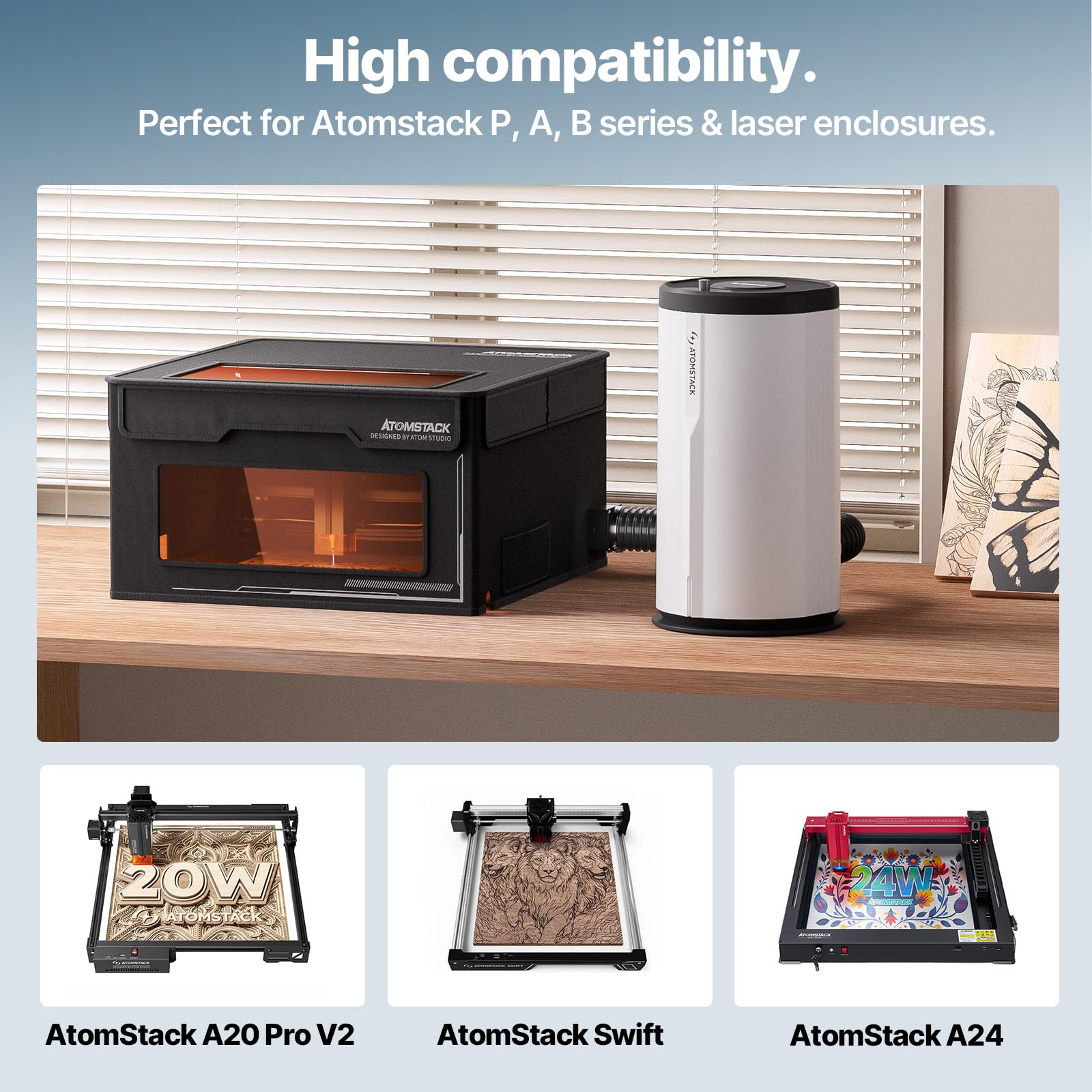 ATOMSTACK D3 Purificador de Aire, Filtros Reemplazables, Extractor de Humos Para Grabadora Láser, Sistema de Filtración de 7 Capas, Juego de Filtros HEPA