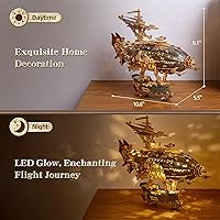 Vista 5 de Rompecabezas de Madera LED 3D Modelo de Dirigible de Fantasía - Kit de Manualidades Steampunk DIY con Luces LED - Conjunto de Construcción