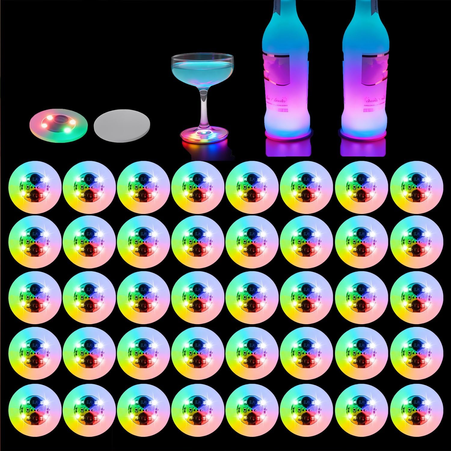 30Pcs LED Light Up Coaster, LED Bottle Cup Holder Lights for Liquor Bottles Drinks Club Bar Party Wedding Decorations, White