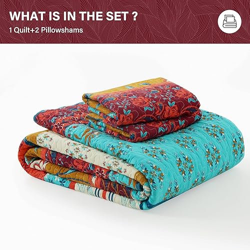 Miniatura 7 de SahSahCasa Juego de edredón 100% algodón tamaño King, juego de edredón reversible vintage bohemio reversible, colcha acolchada, edredón ligero para
