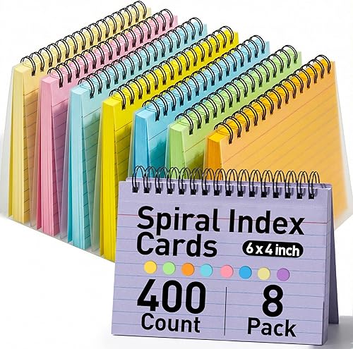 Koogel 400 Tarjetas de Índice, Tarjetas de Índice Grandes de 4x6 con Anillos para Llaves para la Escuela, Tarjetas Flash, Tarjetas de Nota Pesadas