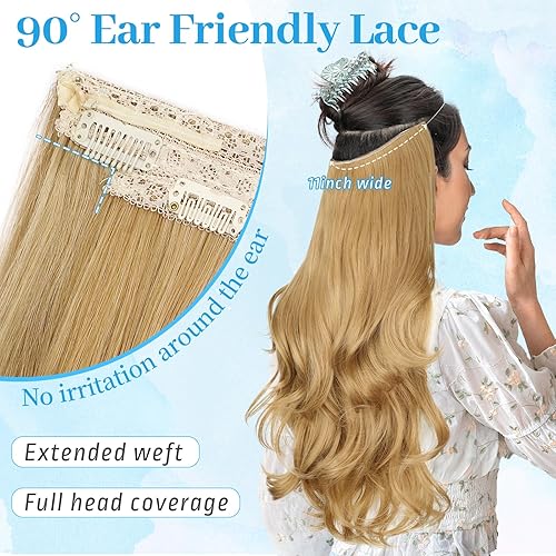 Miniatura 4 de KooKaStyle Extensiones de cabello con alambre invisible, largo, ondulado, transparente, para mujer, tamaño ajustable, 4 clips de seguridad, 20
