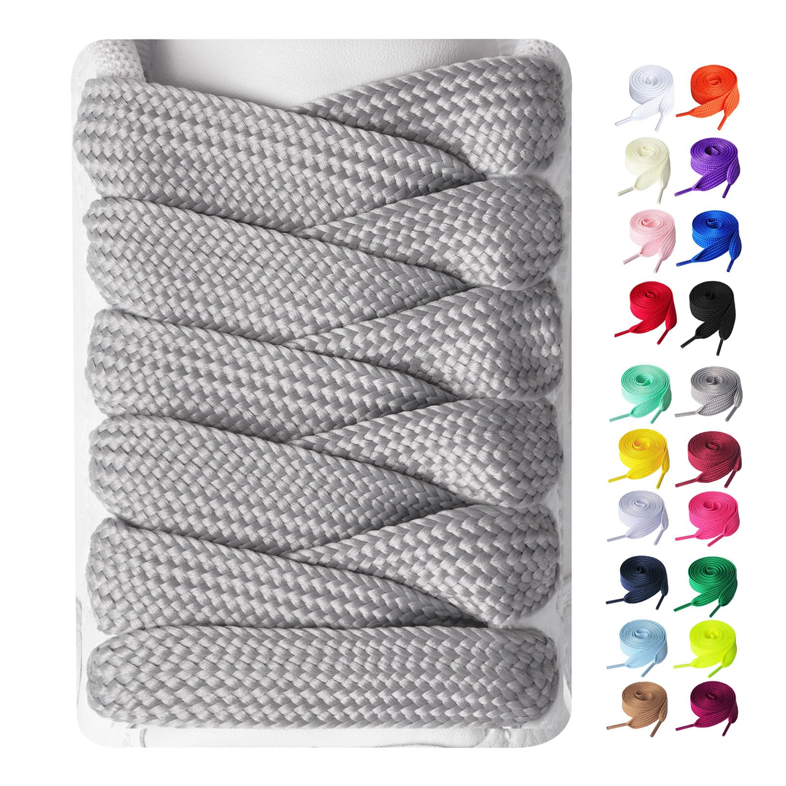 Booyckiy 2 Pairs Fat Sneakers Shoe Laces, 15mm Wide Athletic Shoelaces