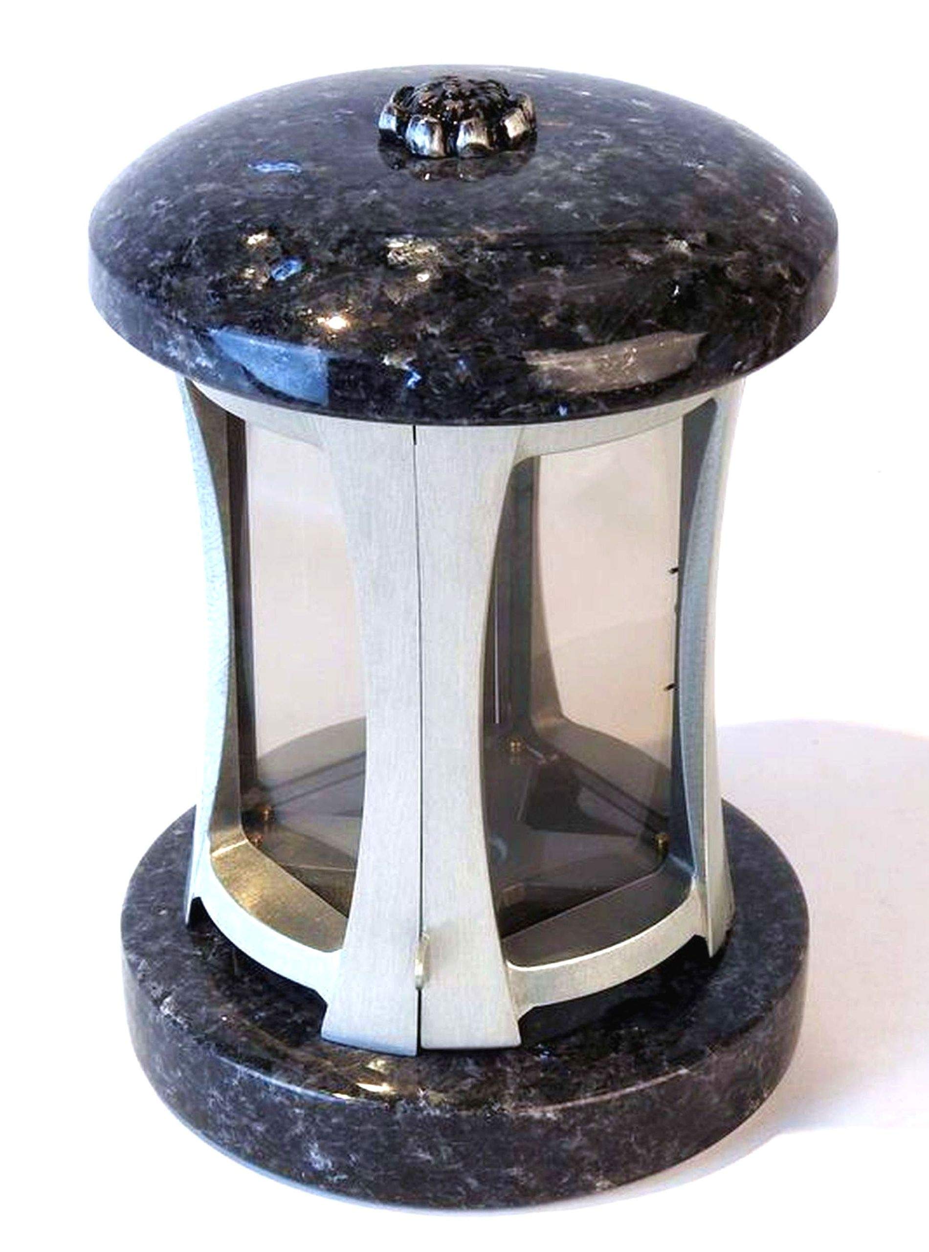 Lampe Funéraire En Granit Labrador Bleu-perle – 22 Cm, Laiton, Porte Magnétique, Pour Bougies