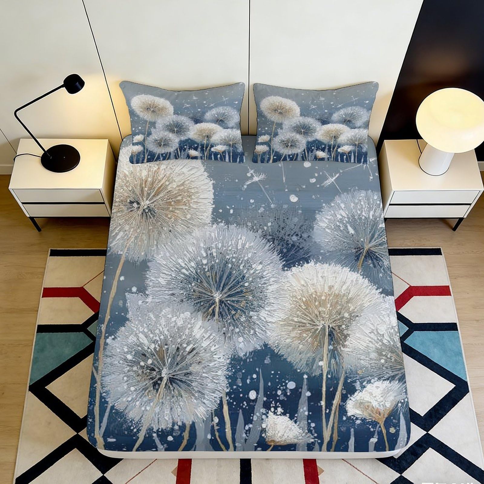 Pnayamiorkfel Style-9 3D Printed Dandelion Meadow Fitted Sheet Microfiber Soft Blue Bed Cover For Bedroom Guest Room Mattress Protection 90X200x25cm
