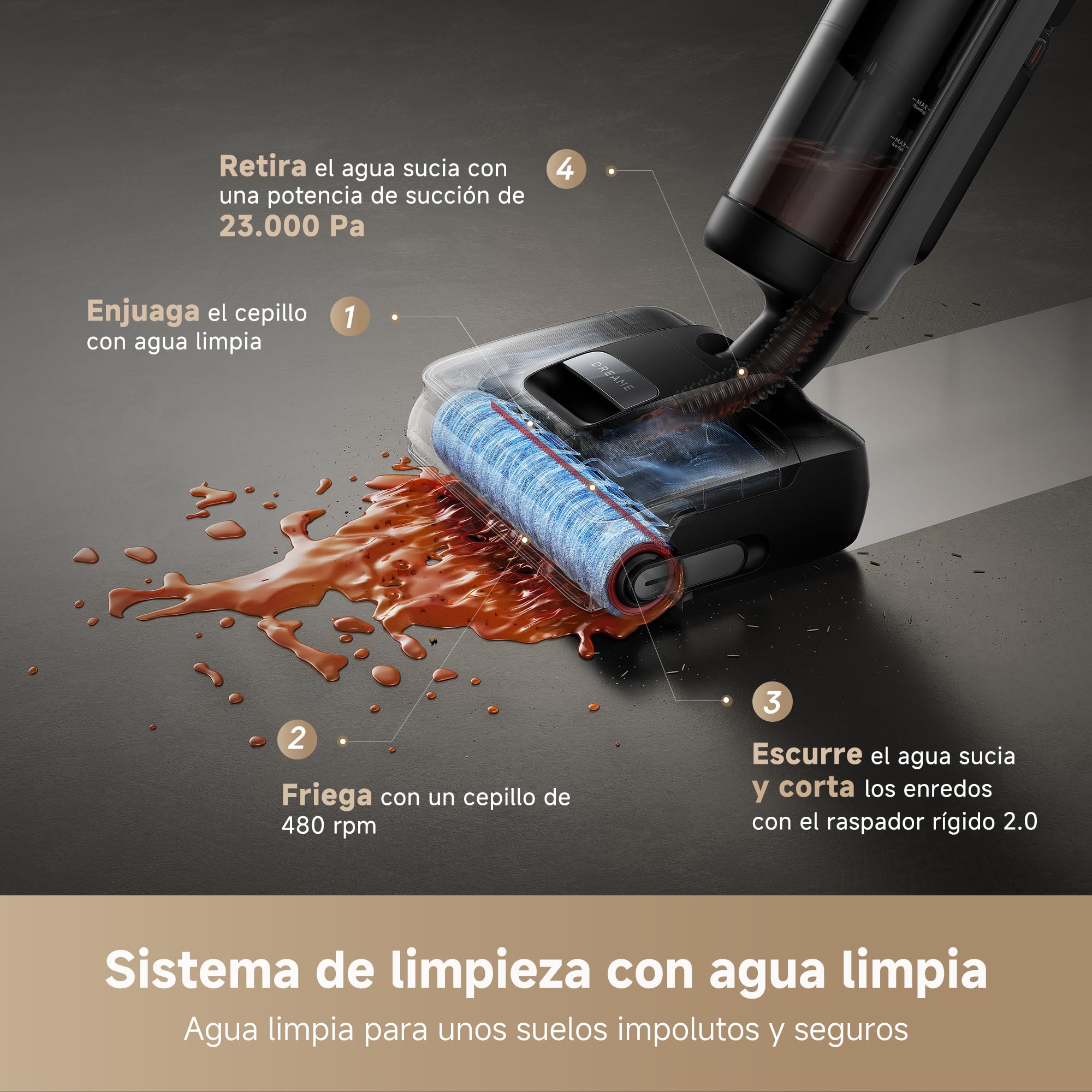 DREAME H15 Mix 7 en 1, Aspirador en Seco y Húmedo, Brazo Robótico con IA, Limpieza de Triple Borde, Succión 23.000 Pa, sin Enredos, Lavado del Cepillo con Agua a 100 °C, Secado en 5 min a 90 °C