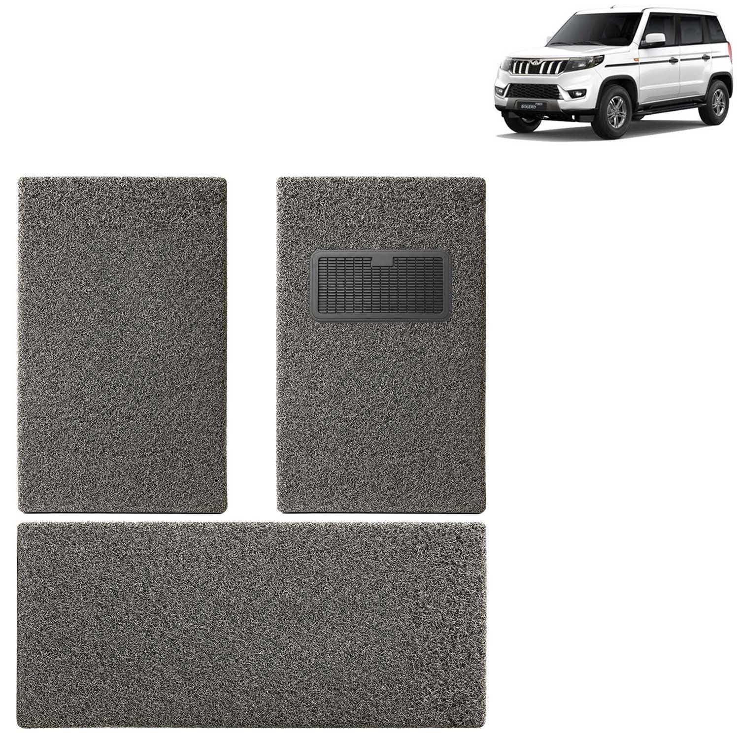 KINGSWAY Accessories Noodle Grass PVC Foot Mats Compatible with Mahindra Bolero Neo (Year 2021 Onwards) – 12mm Thickness Universal Fit Anti-Slip Car Floor Mats, Complete Set of 3 Pcs – Black-Grey