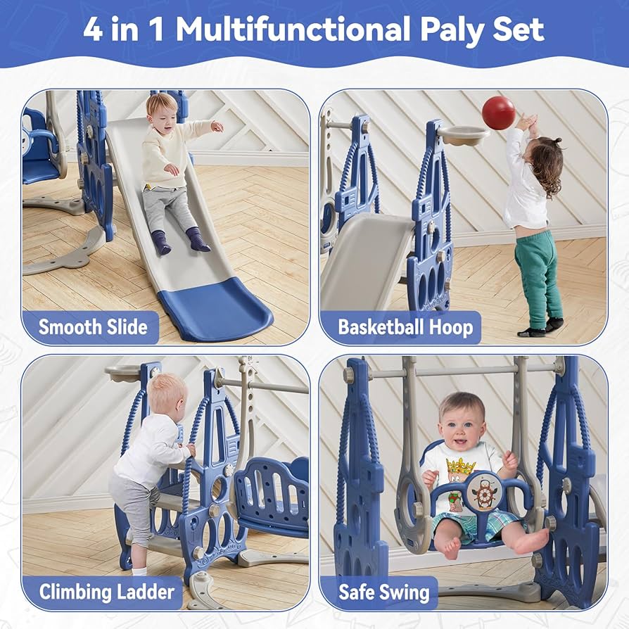 Virubi 7-in-1 Toddler Slide, Kids Slide With Climber, Basketball Hoop, Ring Toss