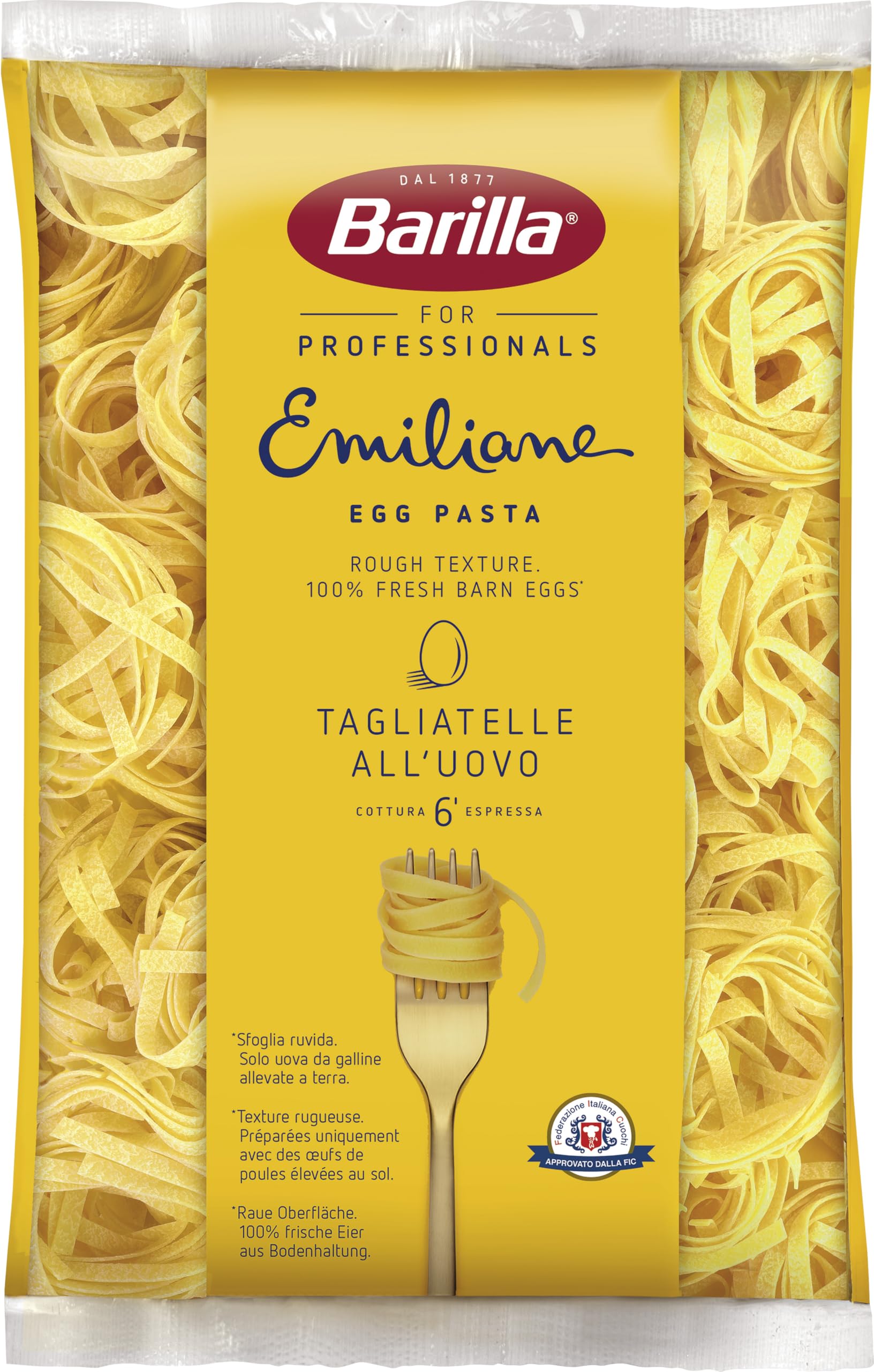 Barilla Emiliane Chef Tagliatelle all' Uovo – 6er Pack (6 x 1kg) | Qualitativ hochwertige Eierteigware, mit italienischen Wurzeln