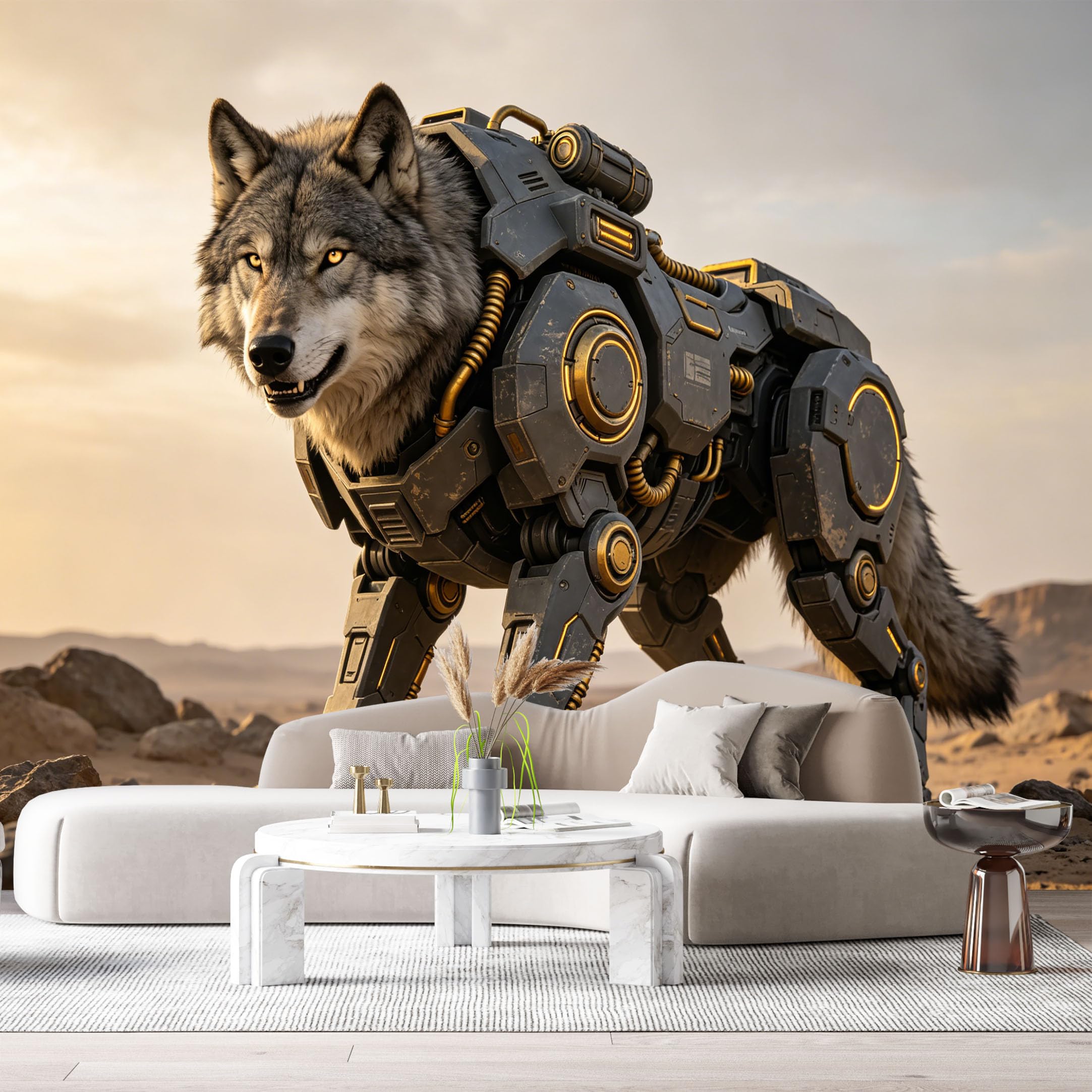 Custom Size Wall Mural Heavy Armored Wild Canine Beast Cyber Armor Desert Mech SciFi Beast 3D Style SelfAdhesive Art Prints Removable Large Wallpaper Esports Game Tenant Room Studio